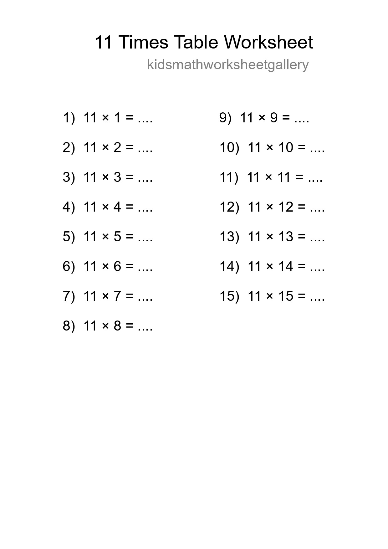 11 Times Table Worksheet For Grade 4 With Answers - Part 64