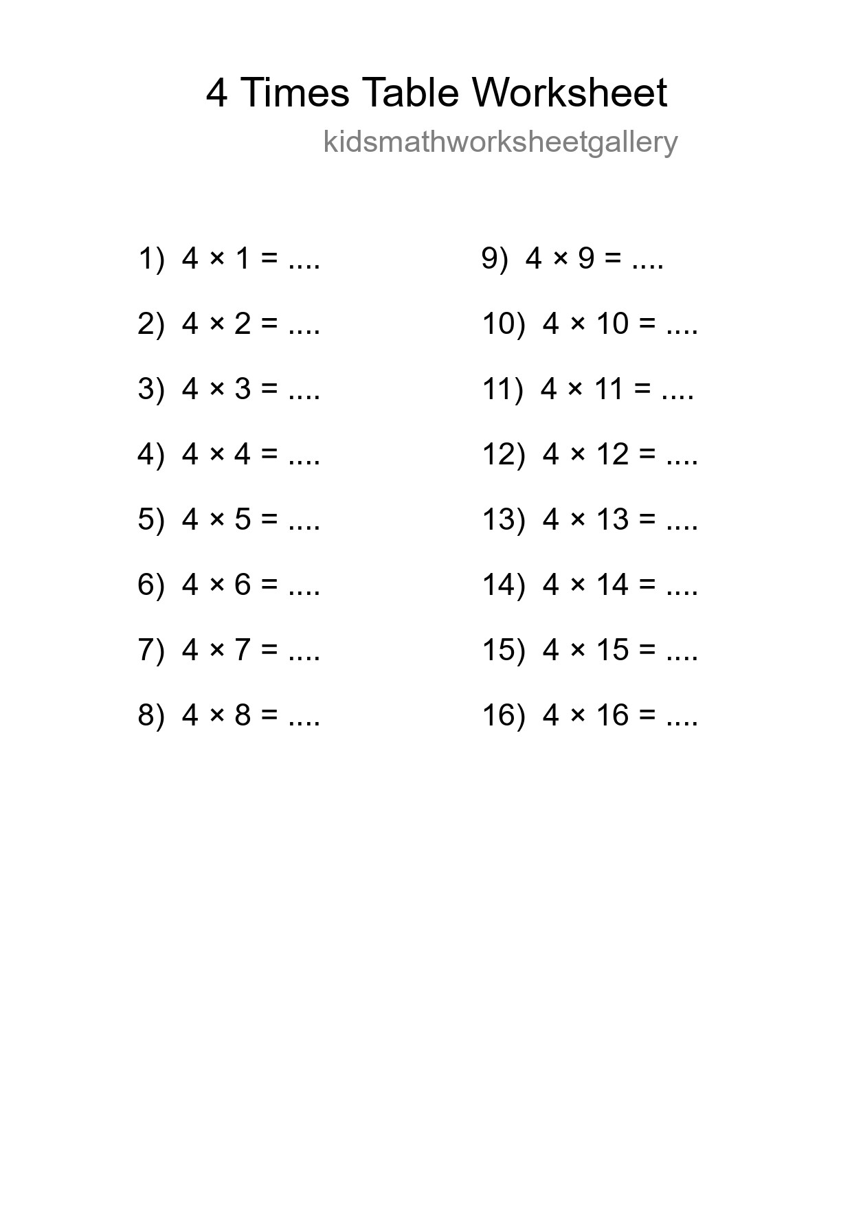 4 Times Table Worksheet For Grade 2 - Part 196