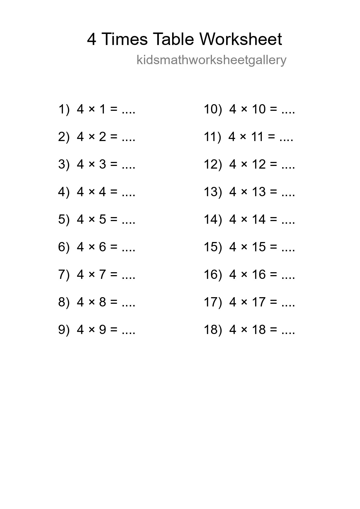 4 Times Table Worksheet For Grade 2 - Part 20