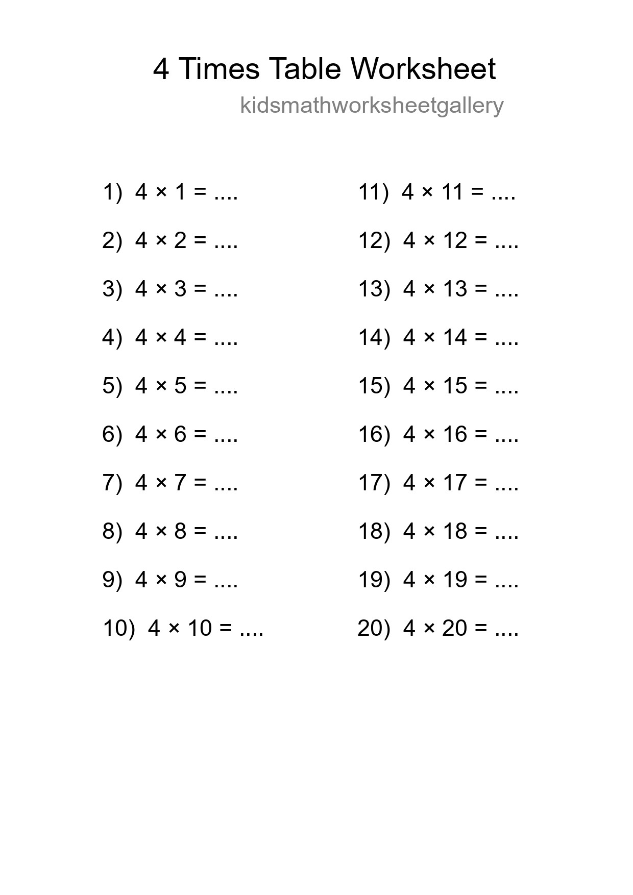4 Times Table Worksheet For Grade 2 - Part 31