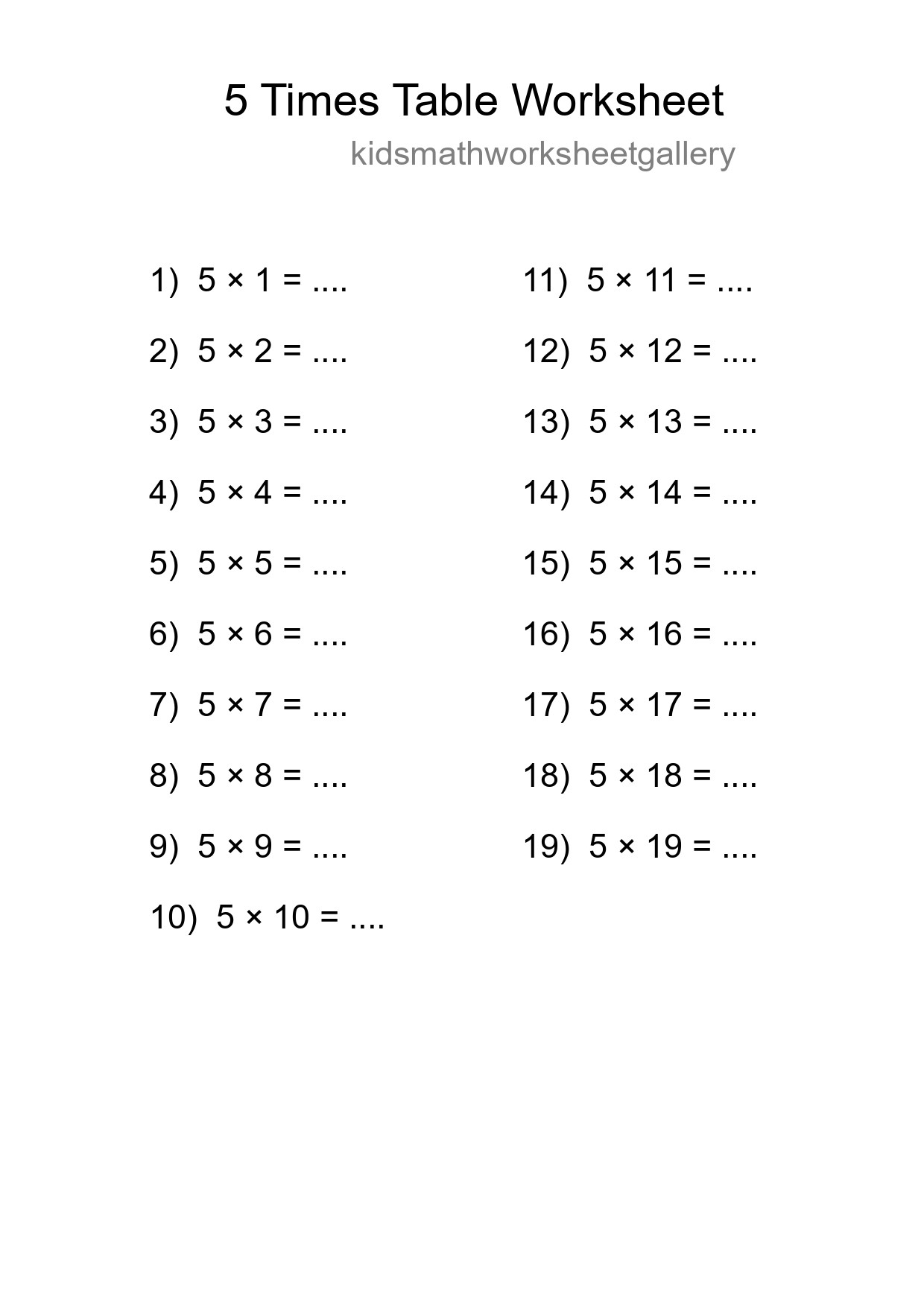 5 Times Table Worksheet For Grade 2 - Part 108