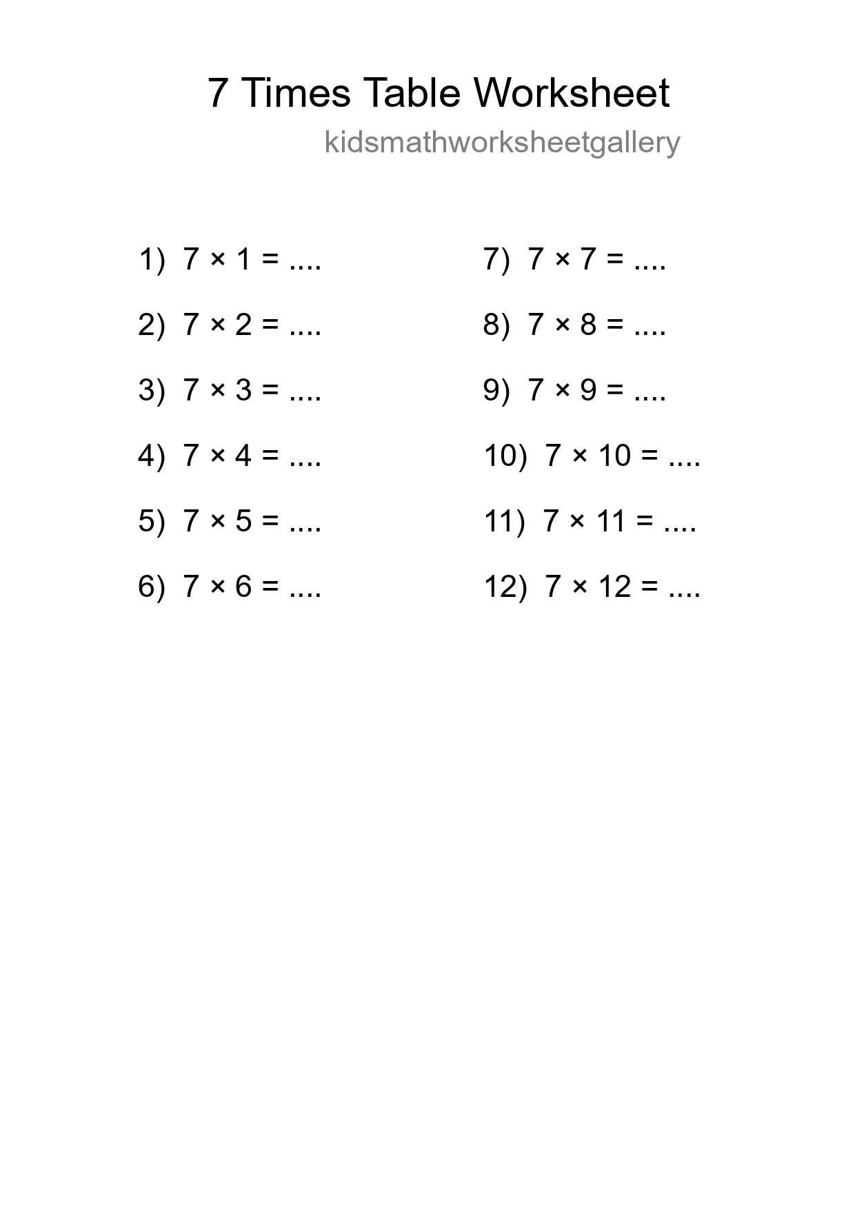 7 Times Table Worksheet For Grade 3 - Part 273