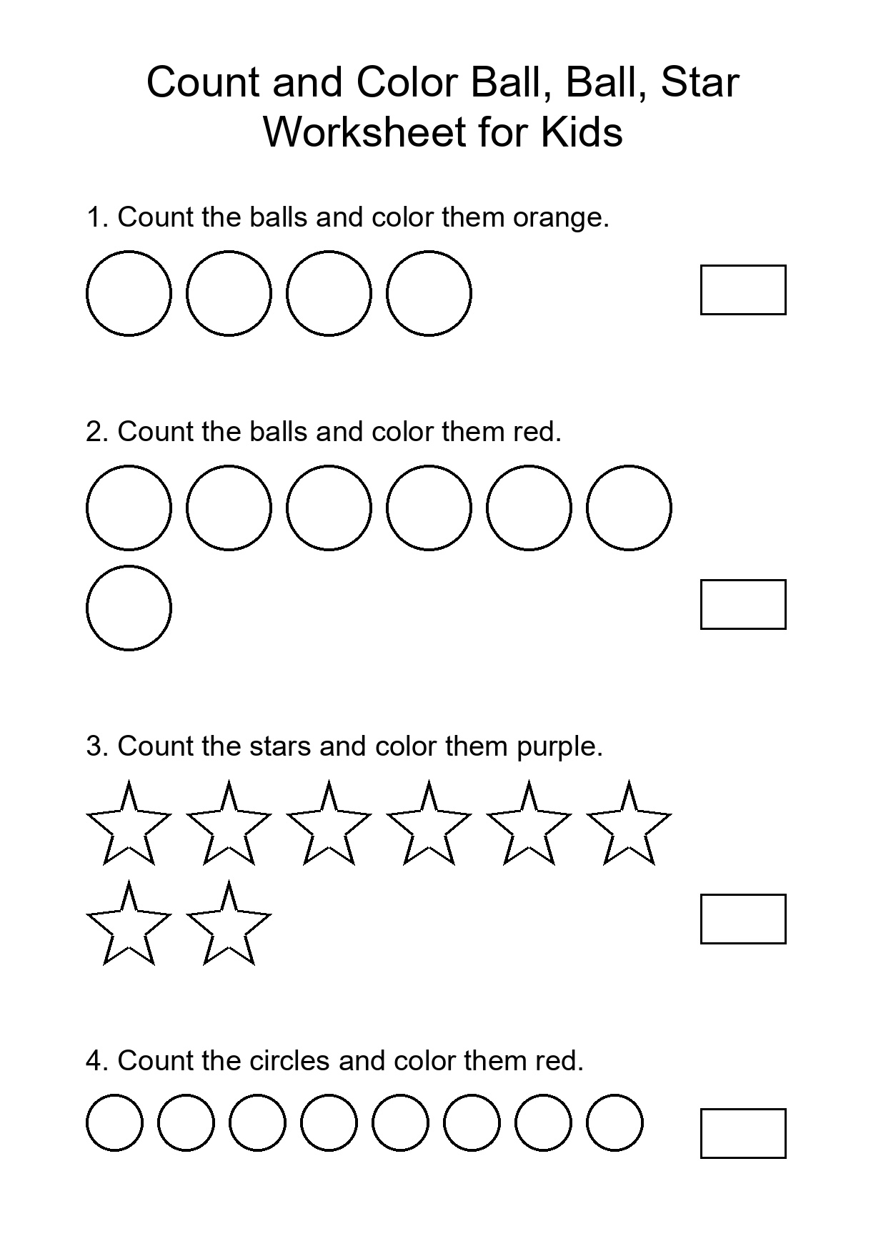 Count and Color Ball, Ball, Star Worksheet for Kids