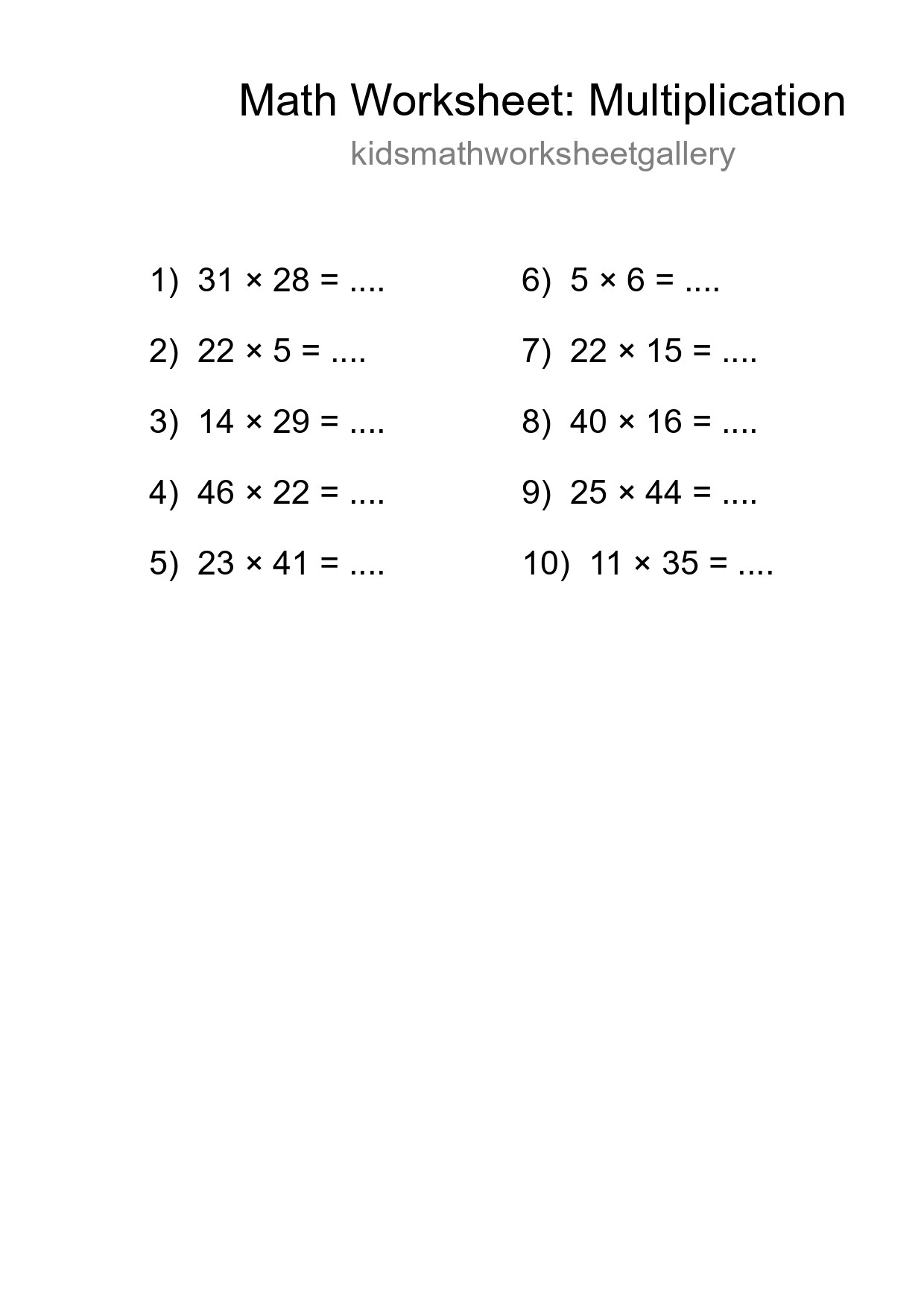 Free 10 Multiplication Math Worksheet For Grade 2 With Answers - Part 106