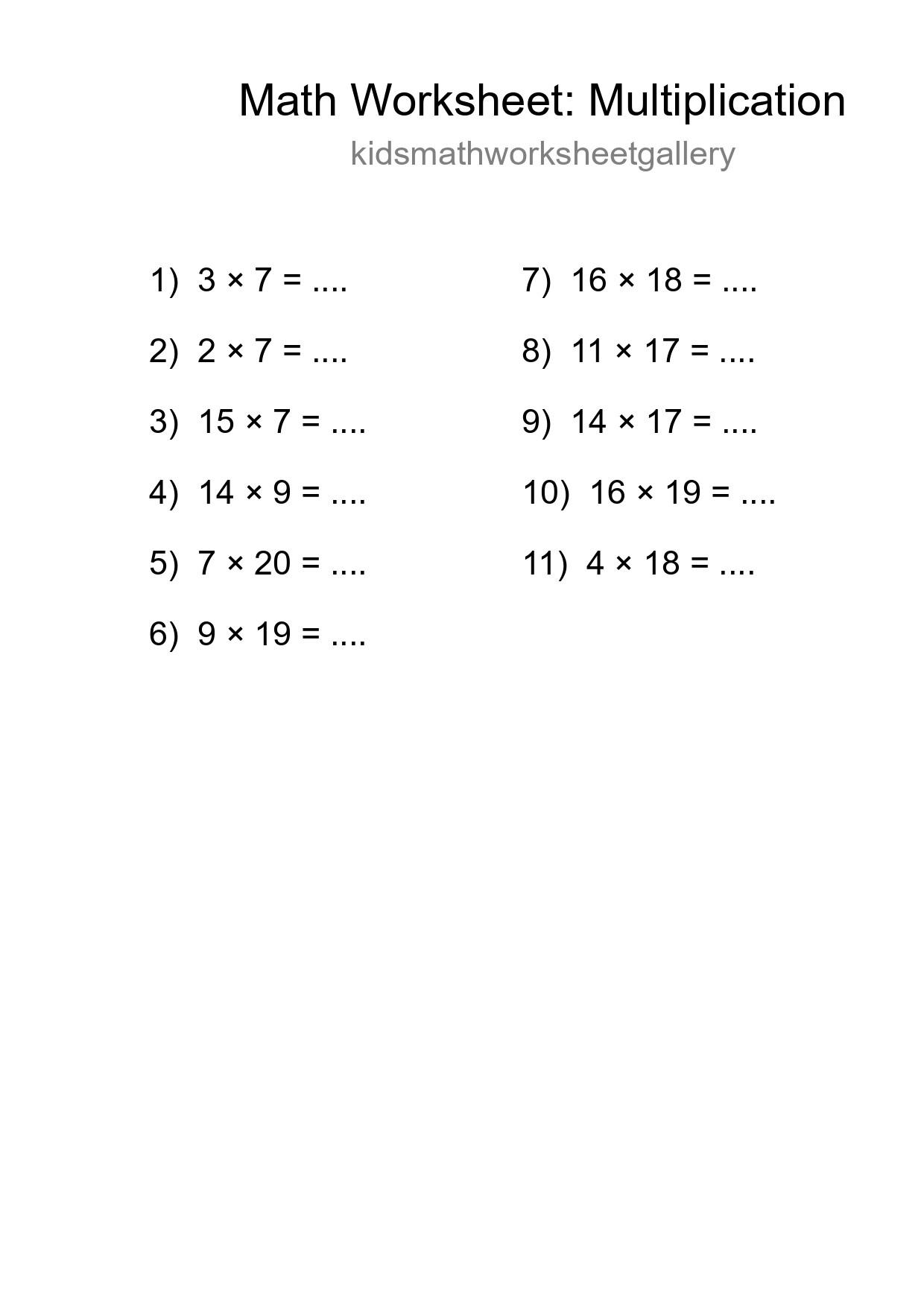 Free 11 Multiplication Math Worksheet For Grade 2 With Answers - Part 282