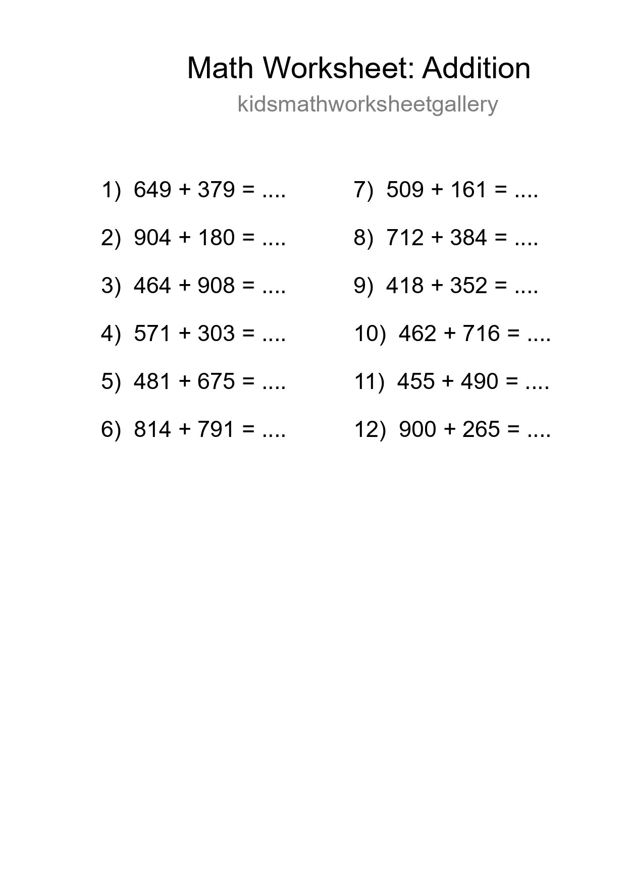 Free 12 Addition Math Worksheet For Grade 5 With Answers - Part 34