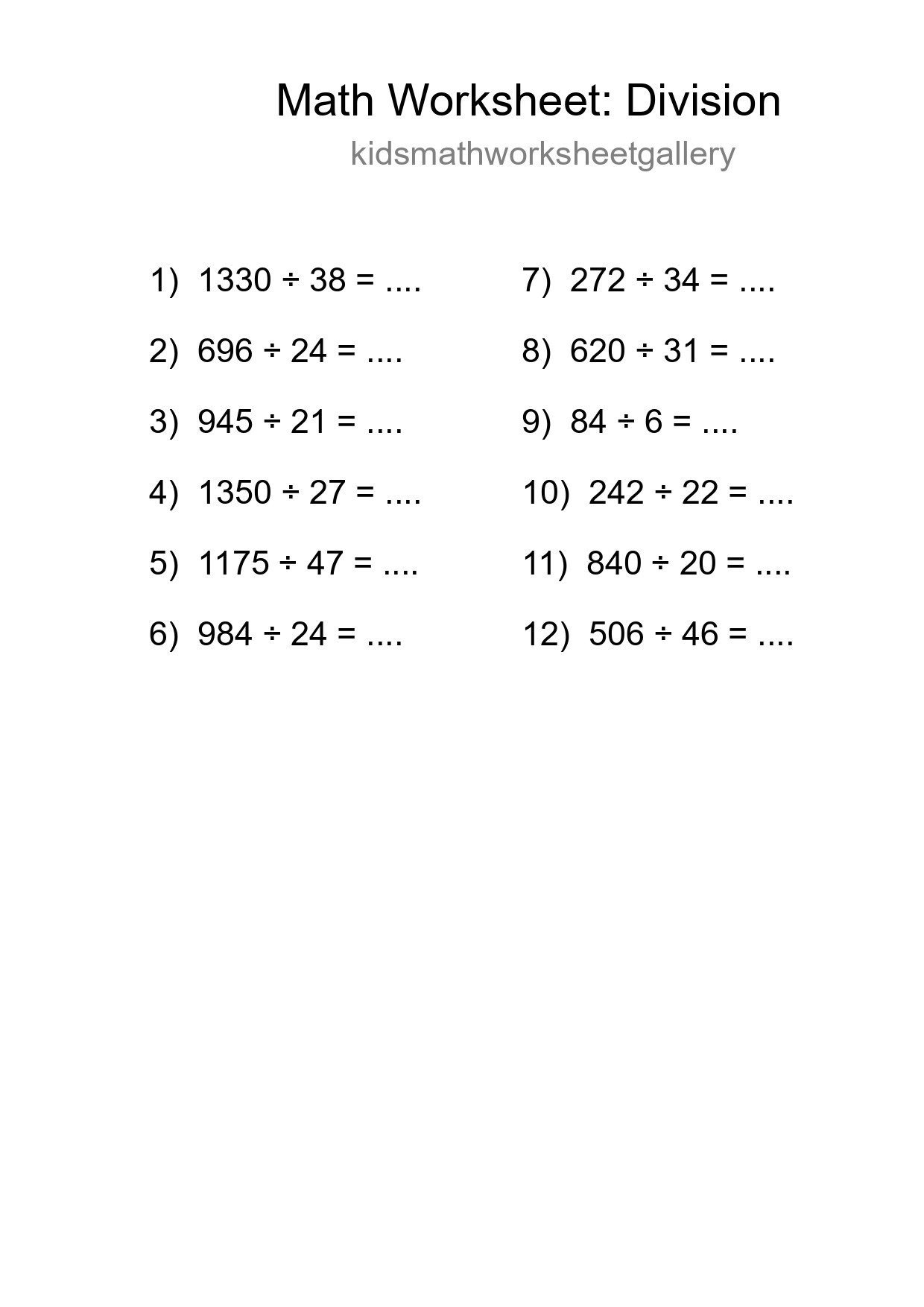 Free 12 Division Math Worksheet For Grade 2 With Answers - Part 268