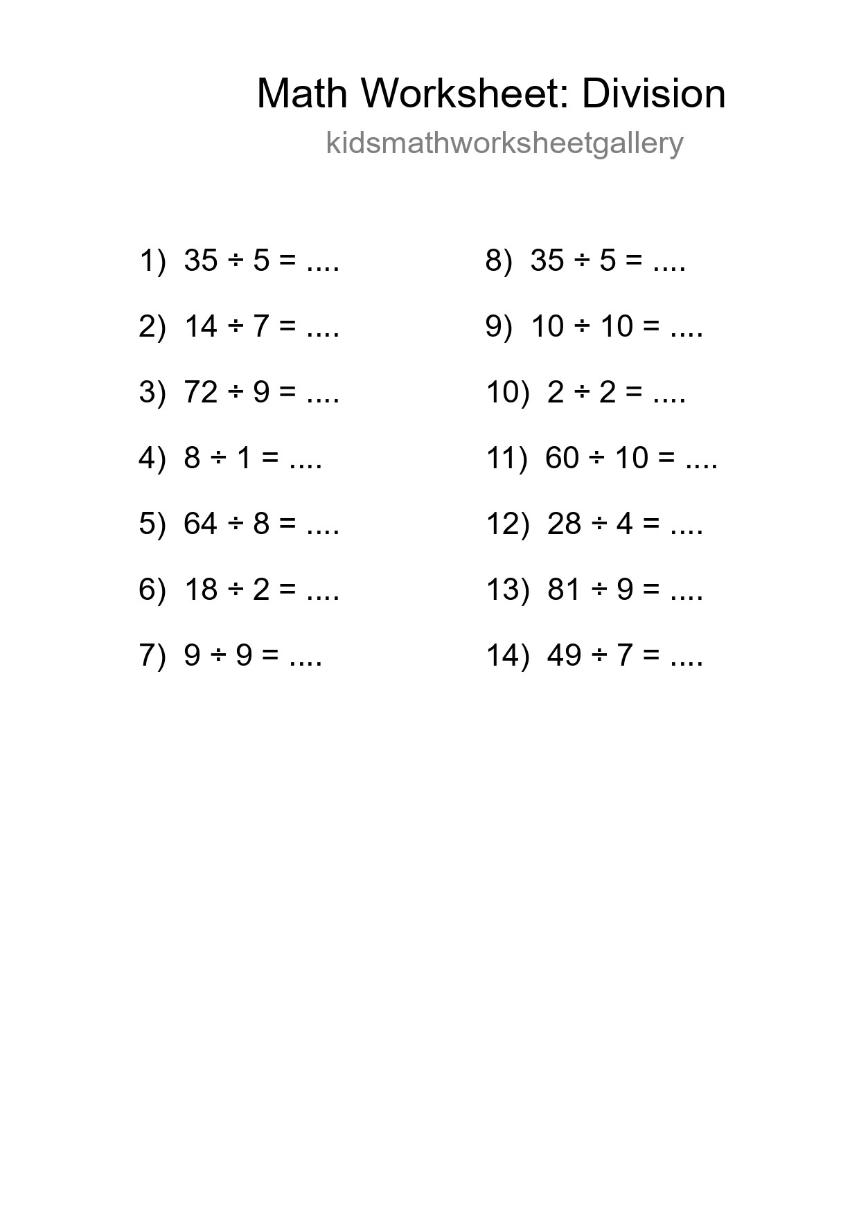 Free 14 Division Math Worksheet For Grade 1 With Answers - Part 26