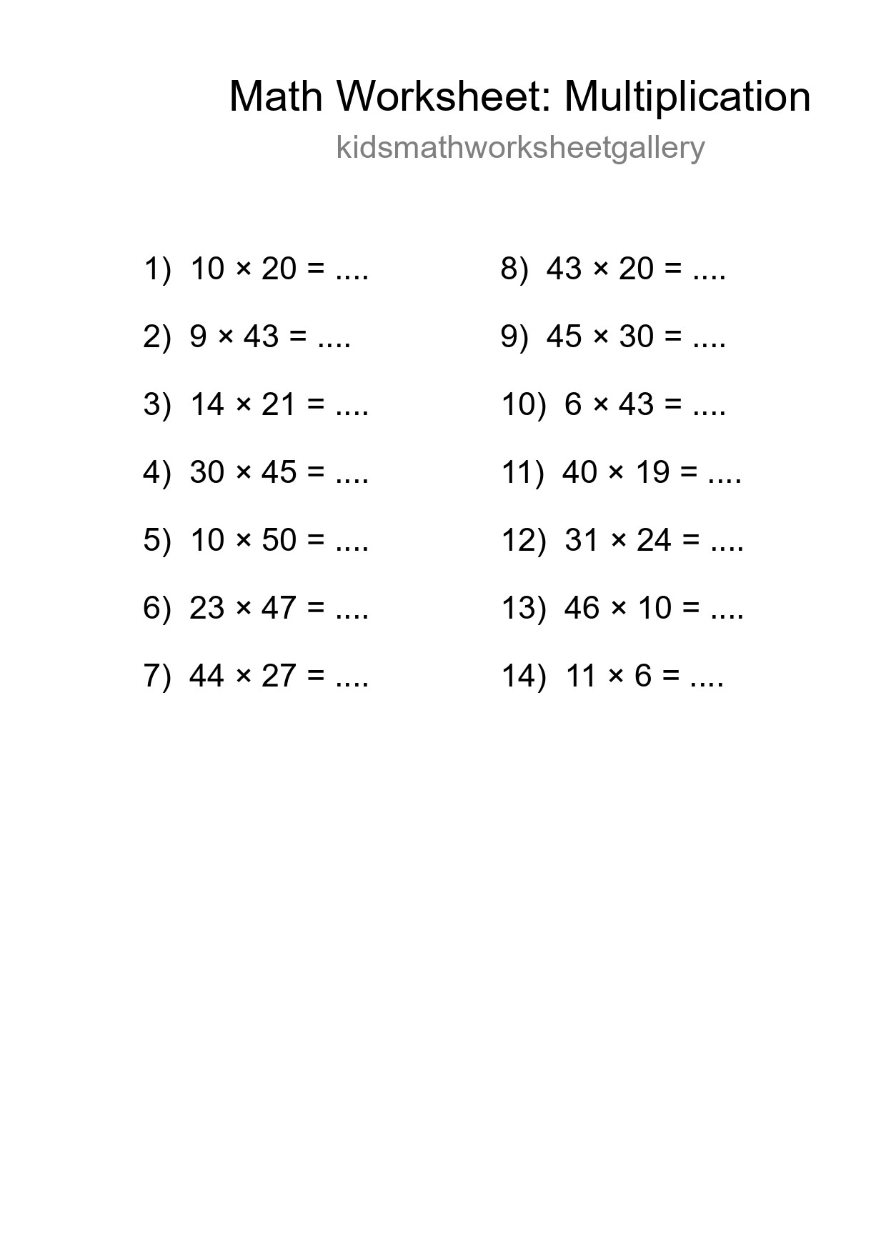 Free 14 Multiplication Math Worksheet For Grade 2 With Answers - Part 227