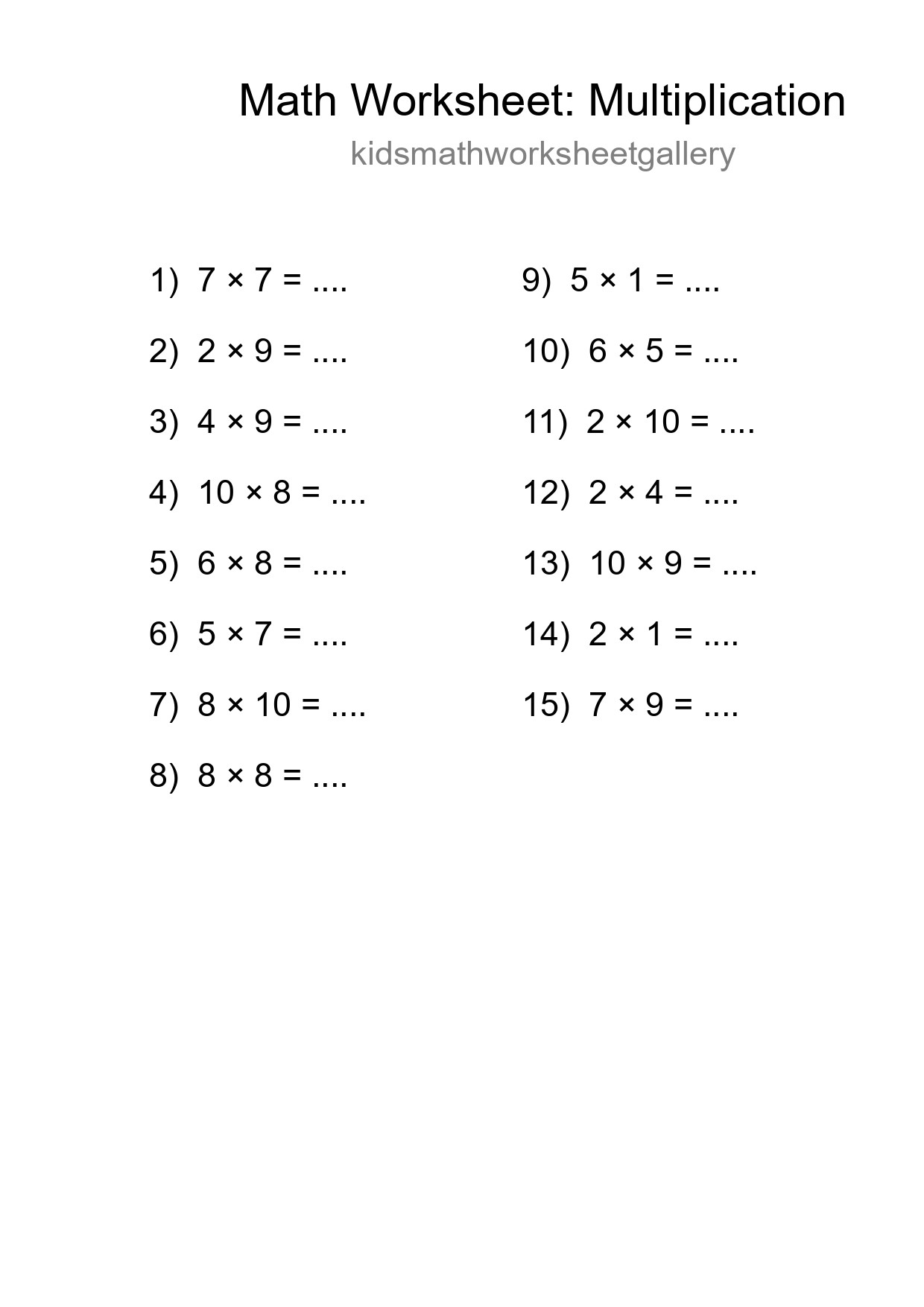 Free 15 Multiplication Math Worksheet For Grade 1 With Answers - Part 84