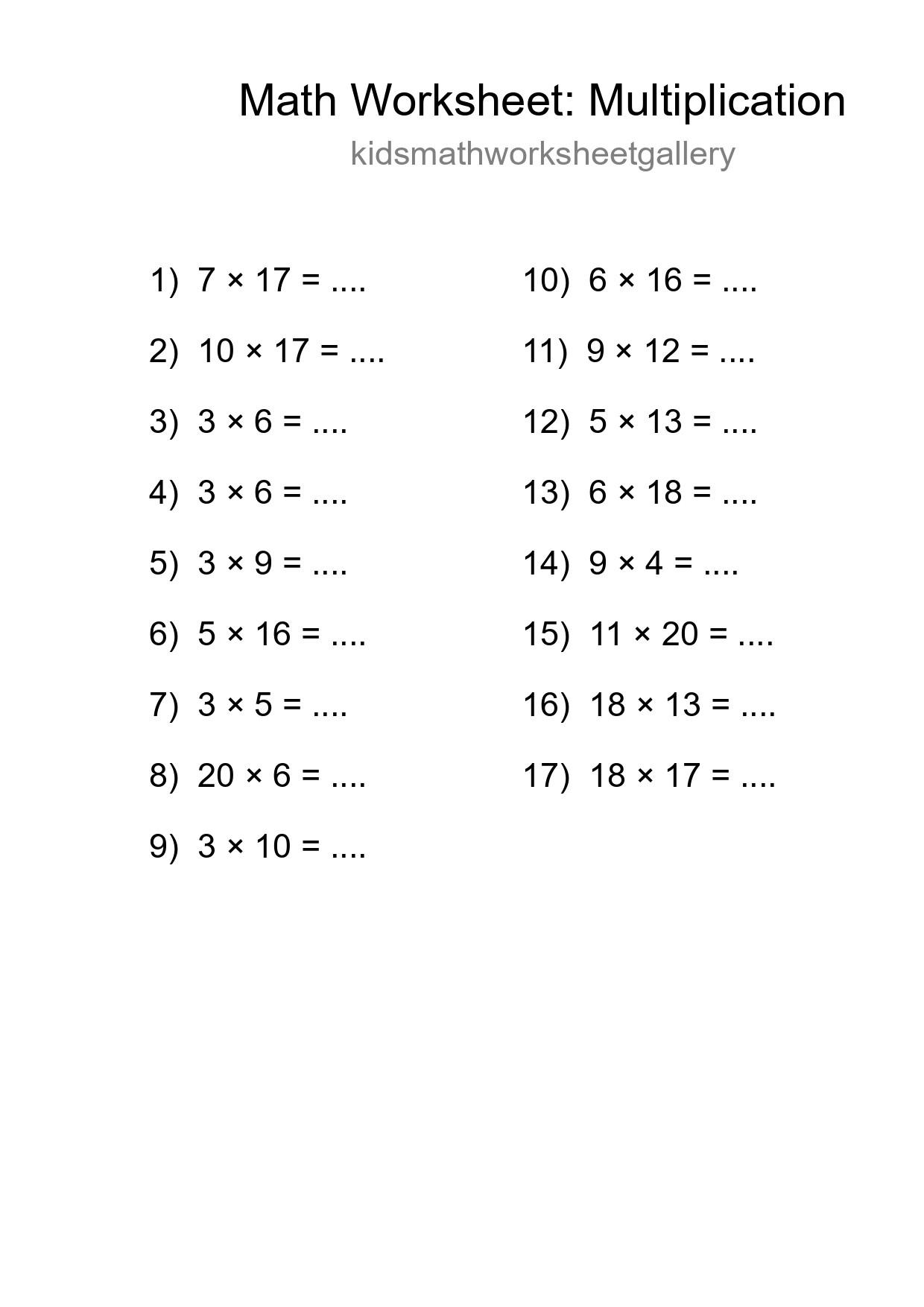 Free 17 Multiplication Math Worksheet For Grade 2 With Answers - Part 183