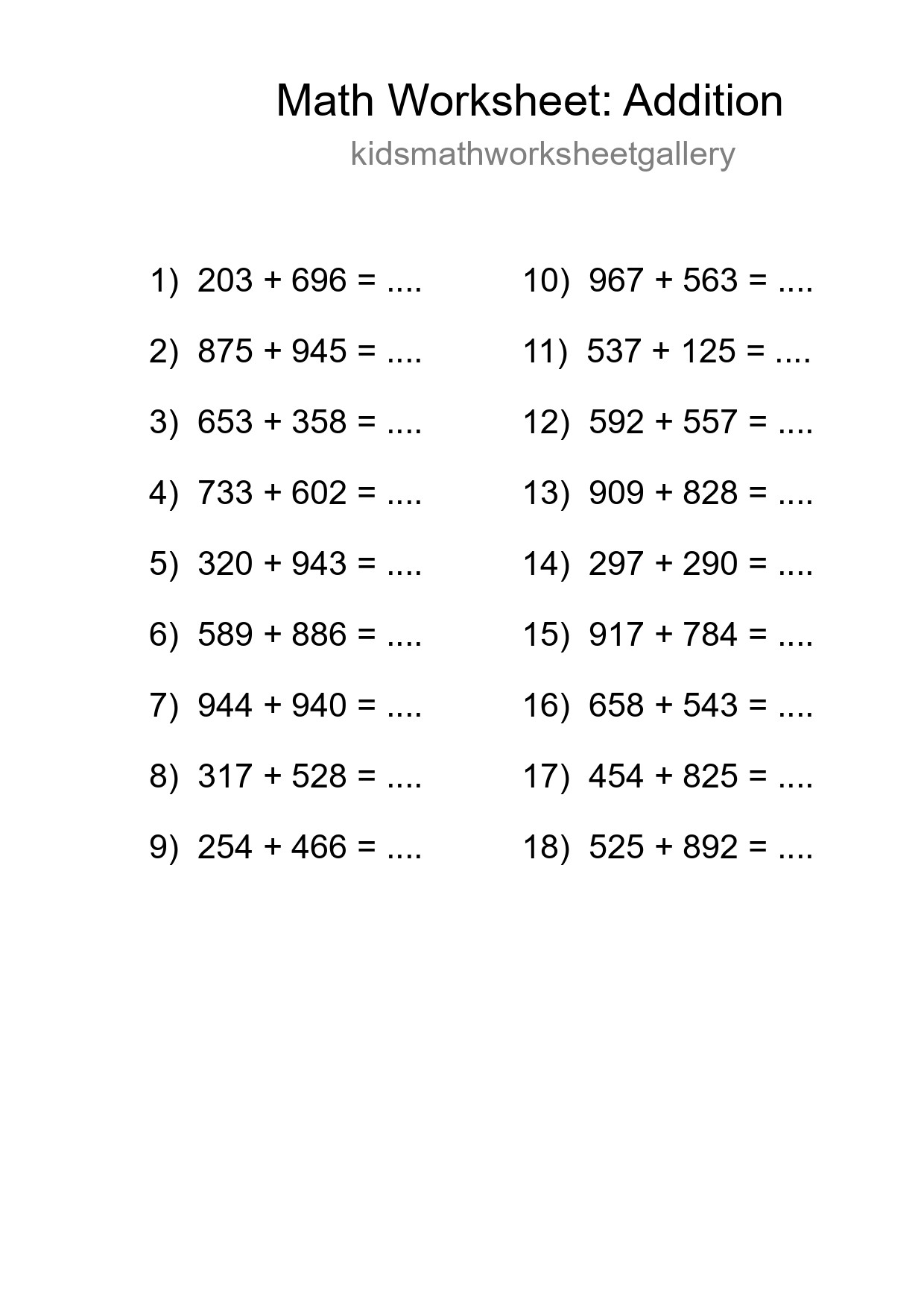Free 18 Addition Math Worksheet For Grade 5 - Part 232