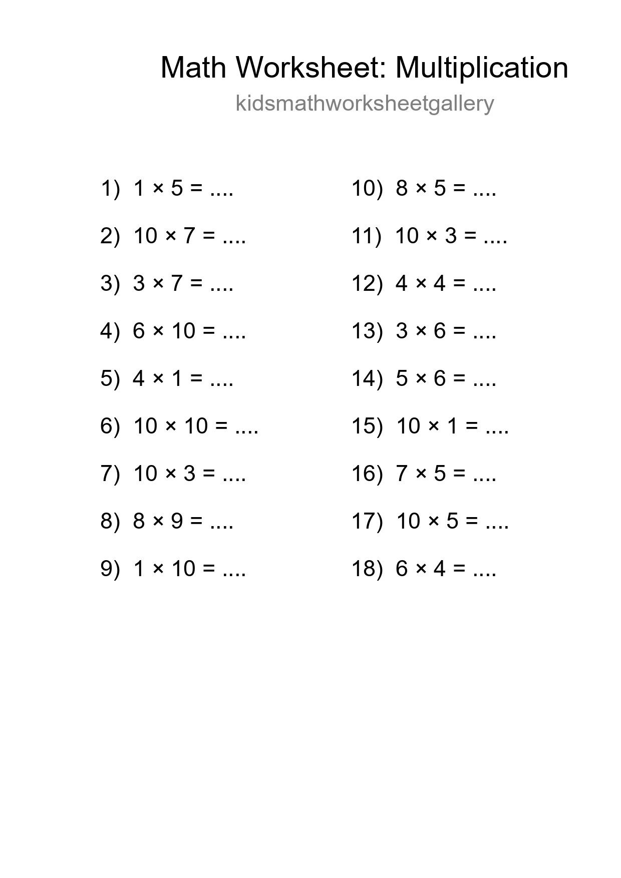 Free 18 Multiplication Math Worksheet For Grade 1 With Answers - Part 7