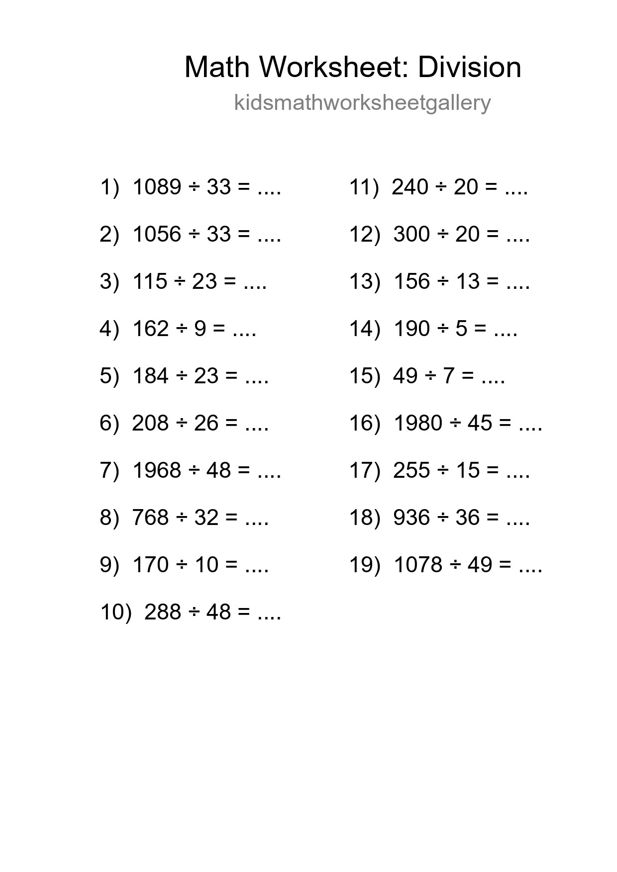 Free 19 Division Math Worksheet For Grade 2 With Answers - Part 202