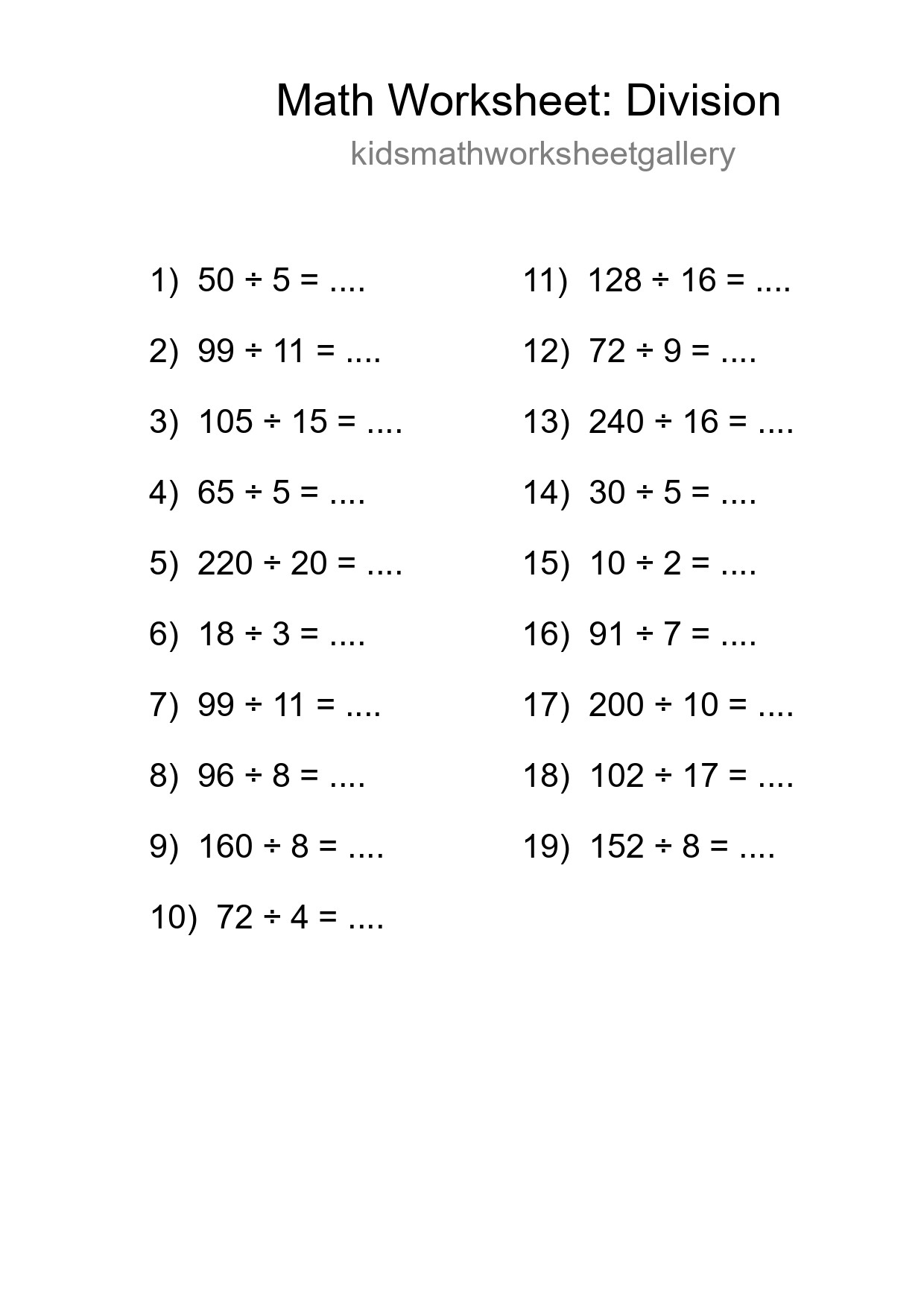 Free 19 Division Math Worksheet For Grade 2 With Answers - Part 290