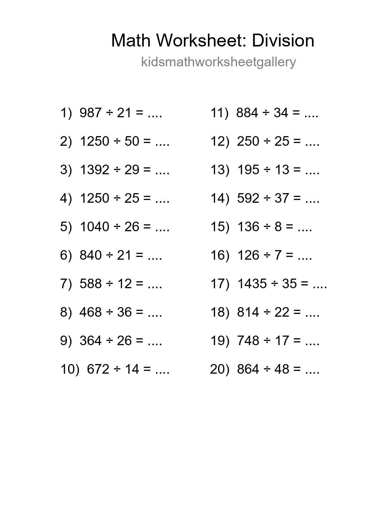 Free 20 Division Math Worksheet For Grade 2 - Part 180