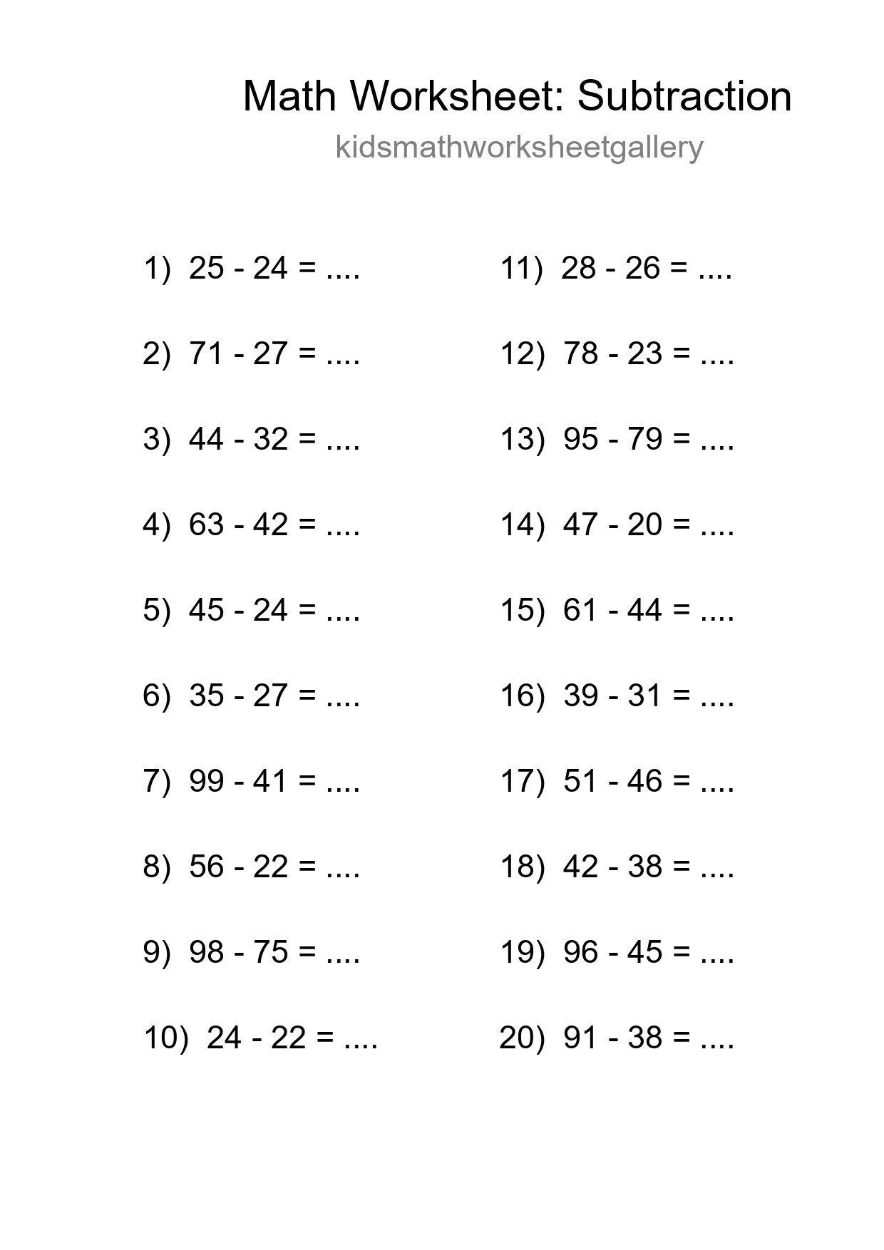 Free 20 Subtraction Math Worksheet For Grade 3 - Part 19