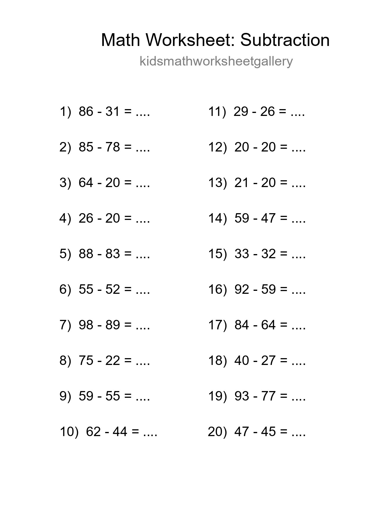 Free 20 Subtraction Math Worksheet For Grade 3 With Answers - Part 129