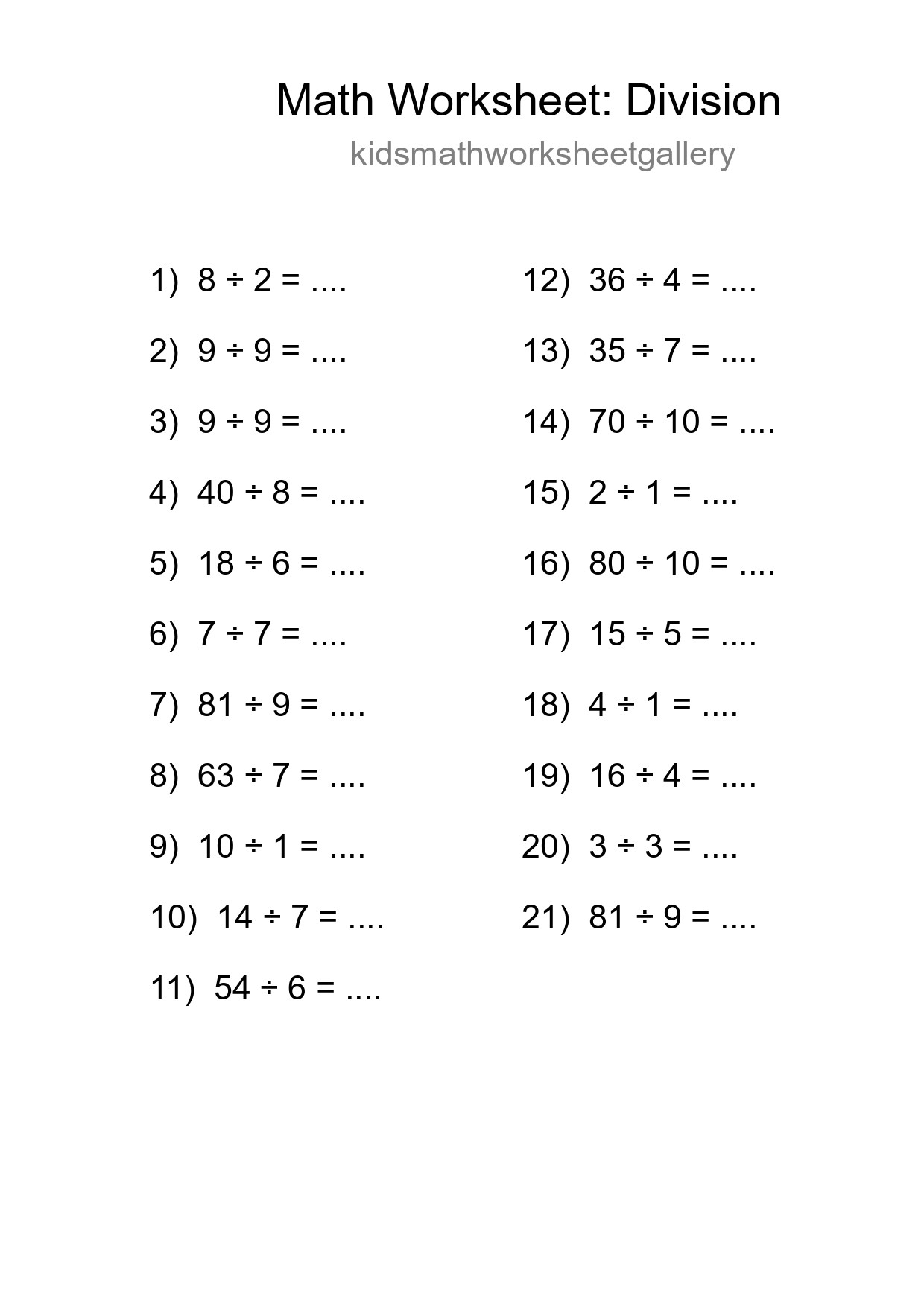 Free 21 Division Math Worksheet For Grade 1 - Part 15