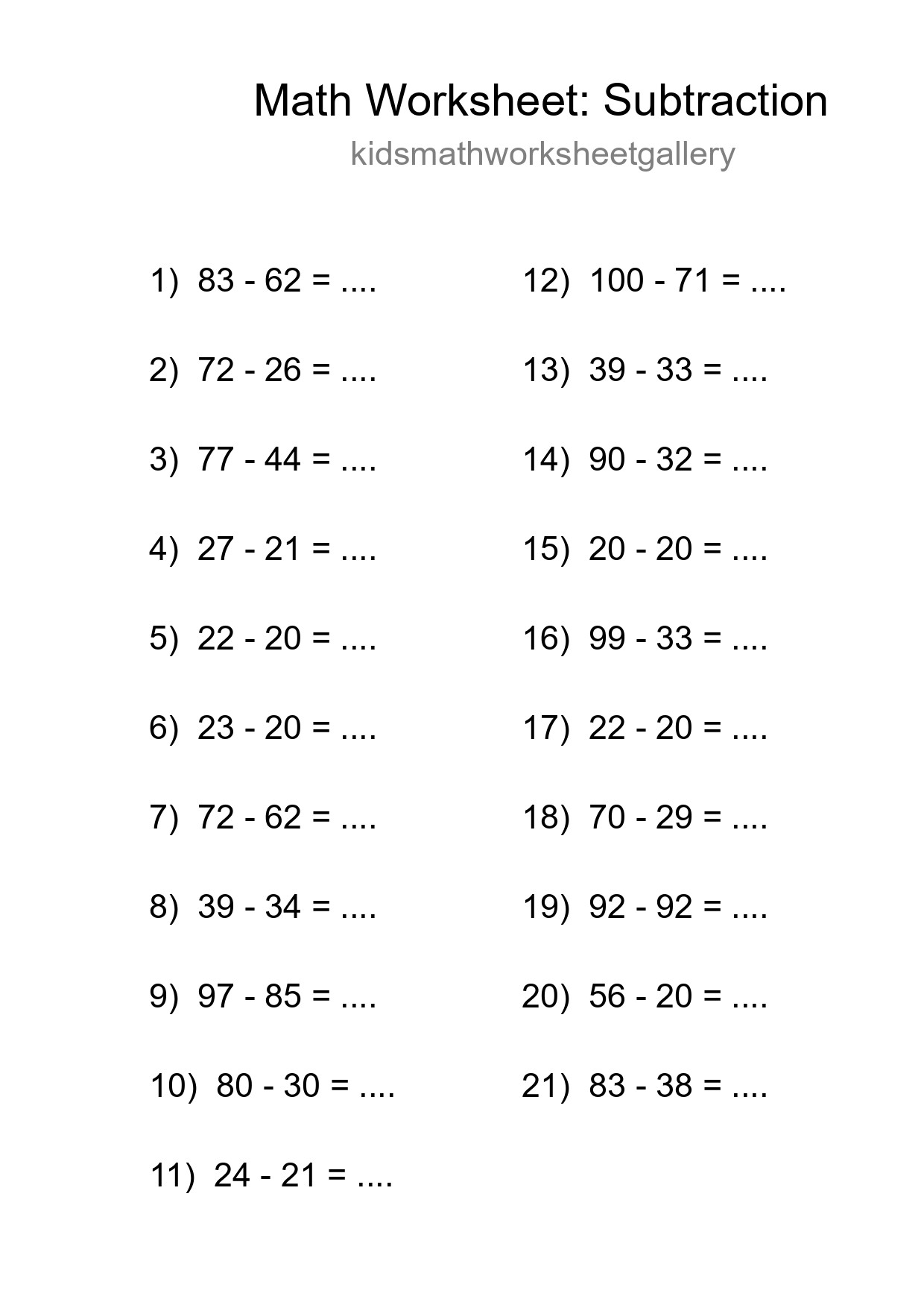 Free 21 Subtraction Math Worksheet For Grade 3 - Part 217