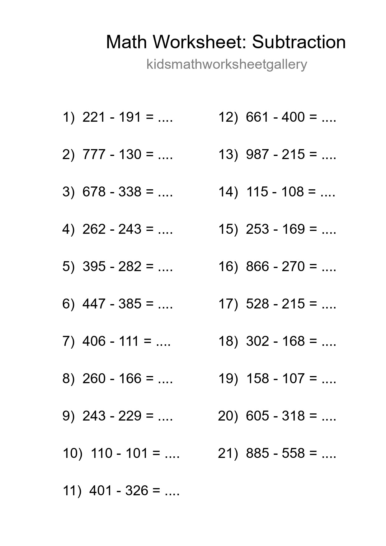 Free 21 Subtraction Math Worksheet For Grade 5 - Part 151