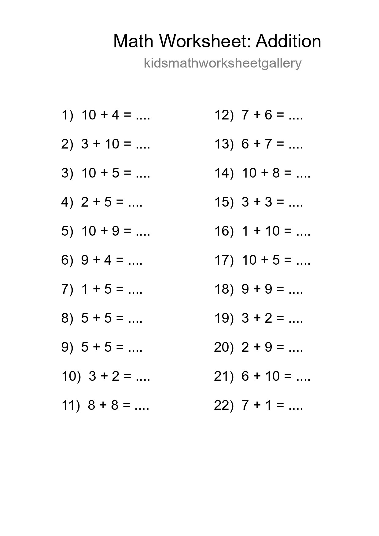 Free 22 Addition Math Worksheet For Grade 1 - Part 122