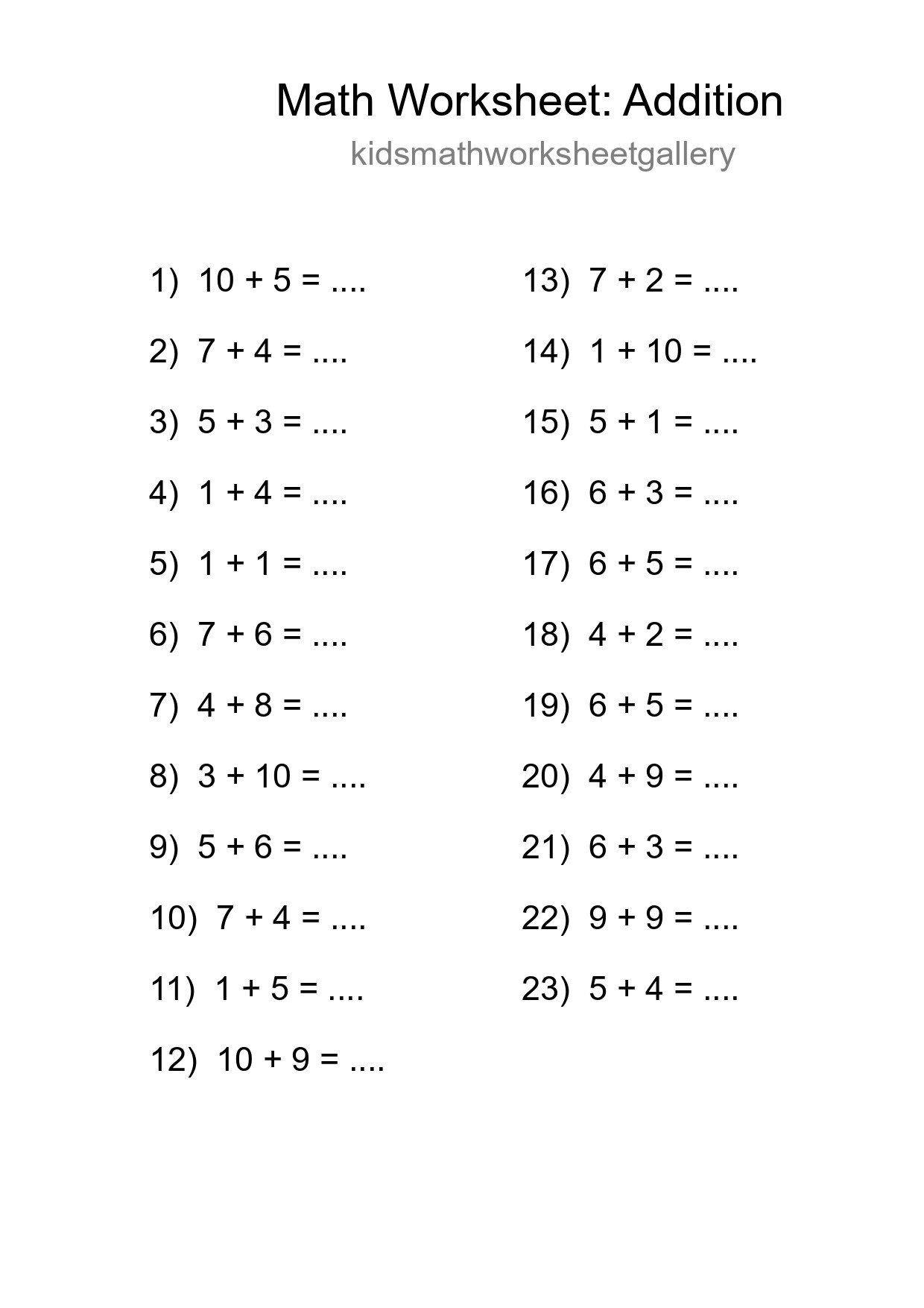 Free 23 Addition Math Worksheet For Grade 1 With Answers - Part 166