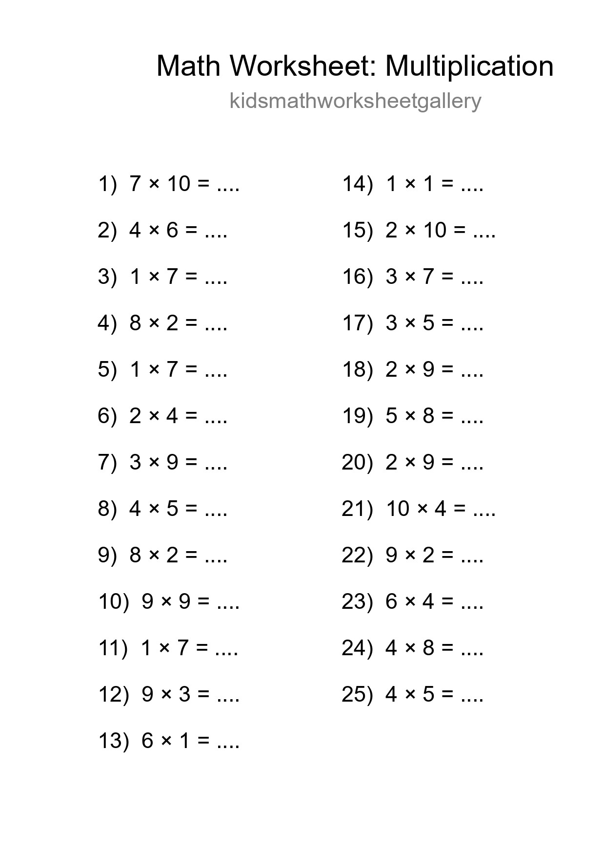 Free 25 Multiplication Math Worksheet For Grade 1 With Answers - Part 18