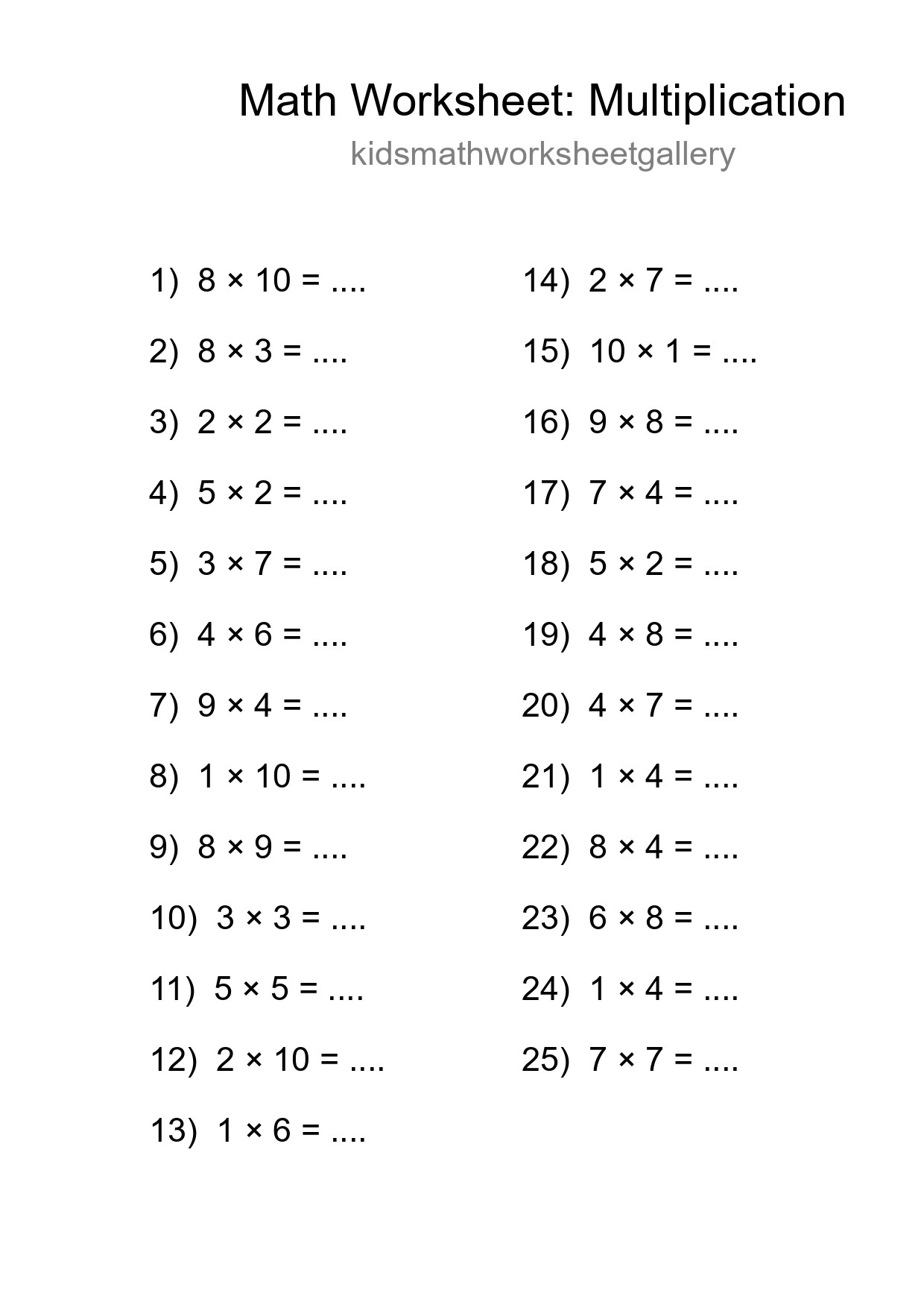 Free 25 Multiplication Math Worksheet For Grade 1 With Answers - Part 95