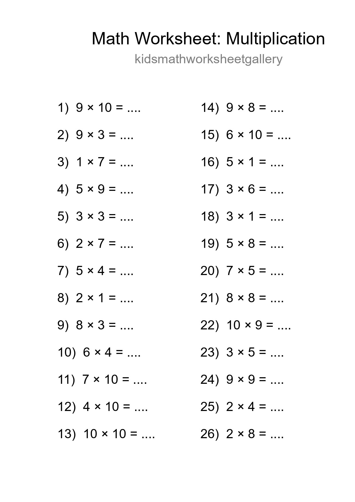 Free 26 Multiplication Math Worksheet For Grade 1 - Part 40