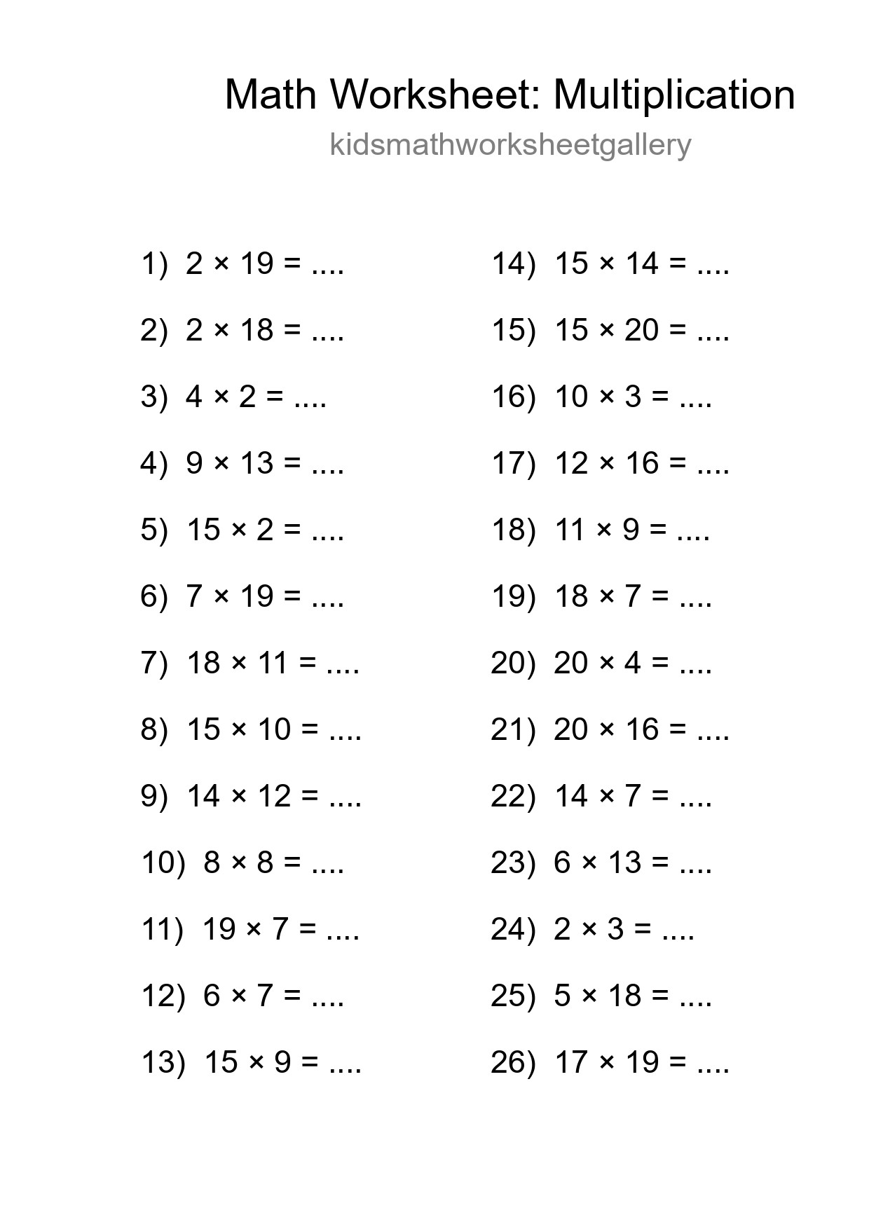 Free 26 Multiplication Math Worksheet For Grade 2 - Part 271