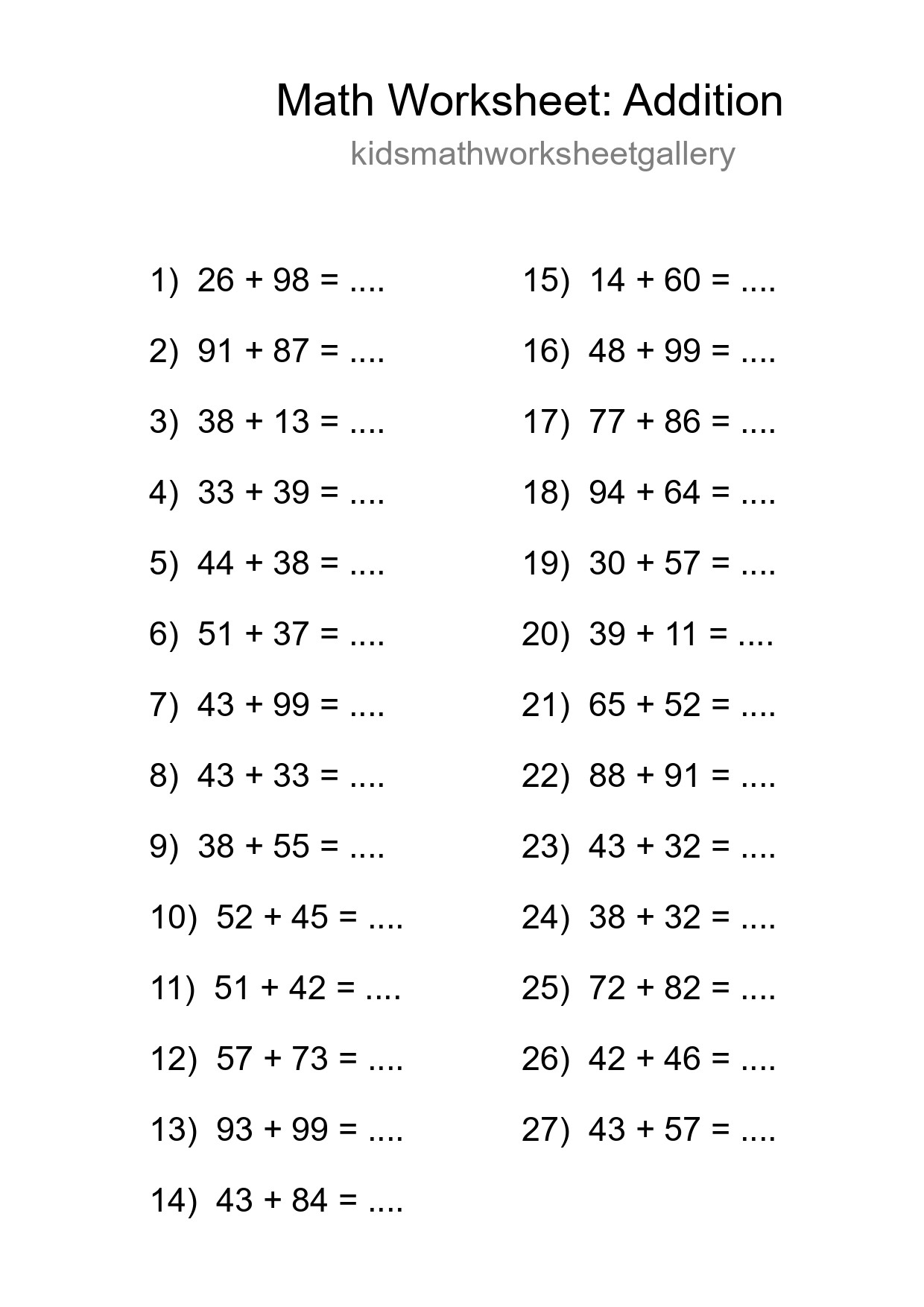 Free 27 Addition Math Worksheet For Grade 3 With Answers - Part 276