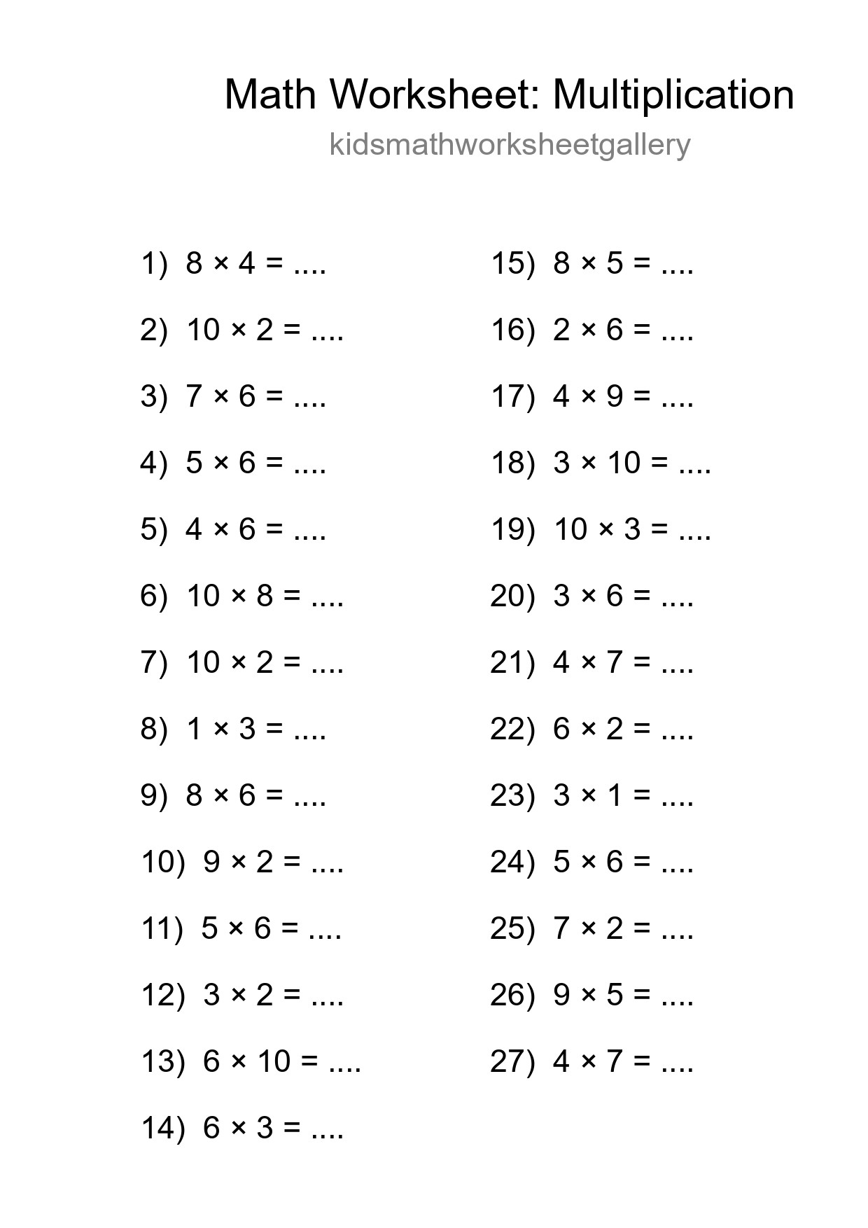 Free 27 Multiplication Math Worksheet For Grade 1 - Part 62