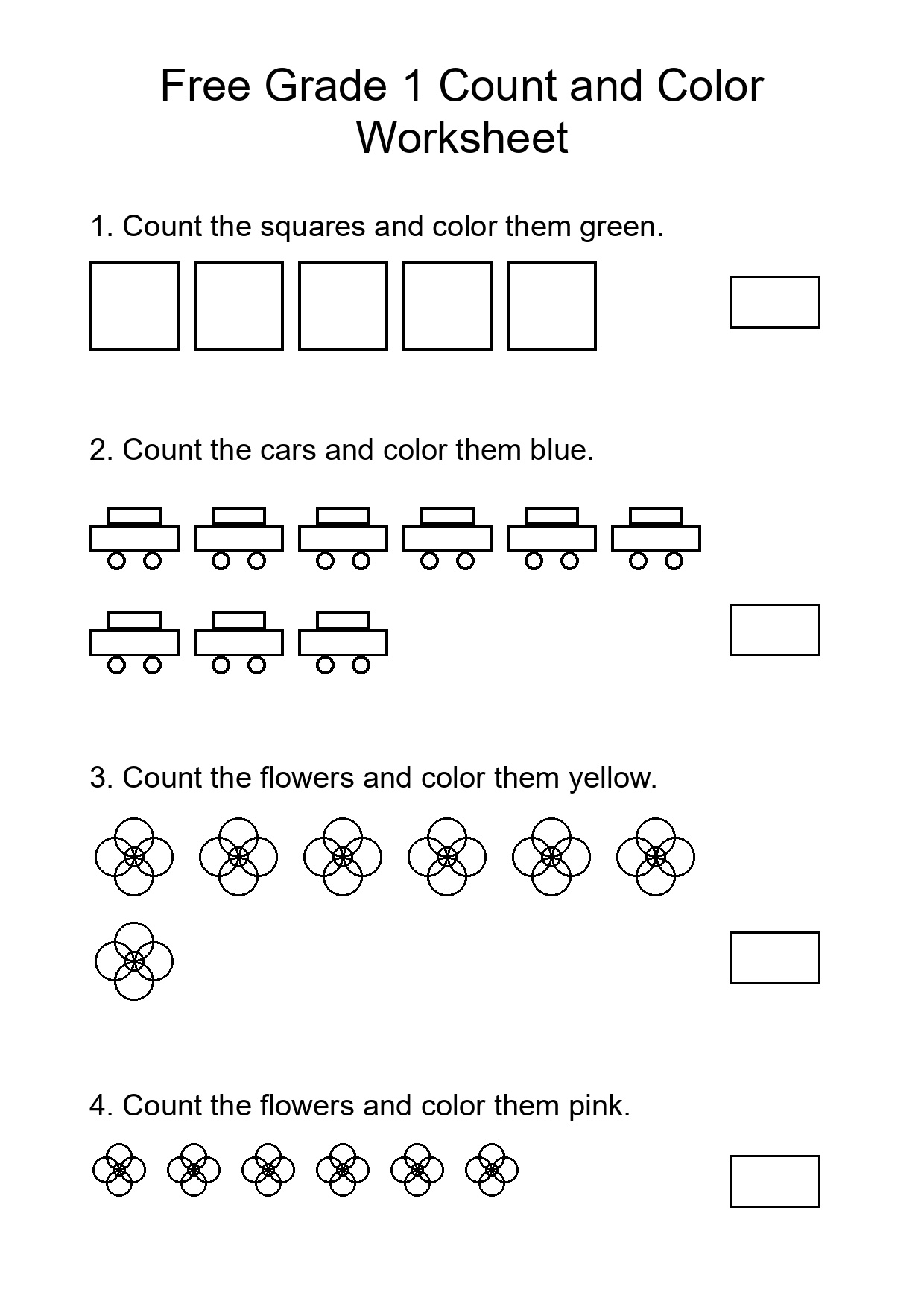 Free Grade 1 Count and Color Worksheet