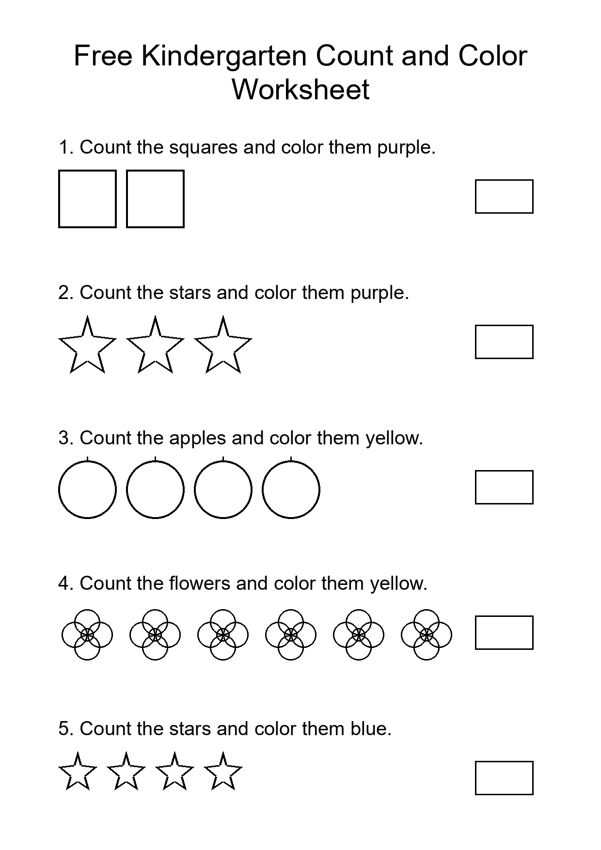 Free Kindergarten Count and Color Worksheet