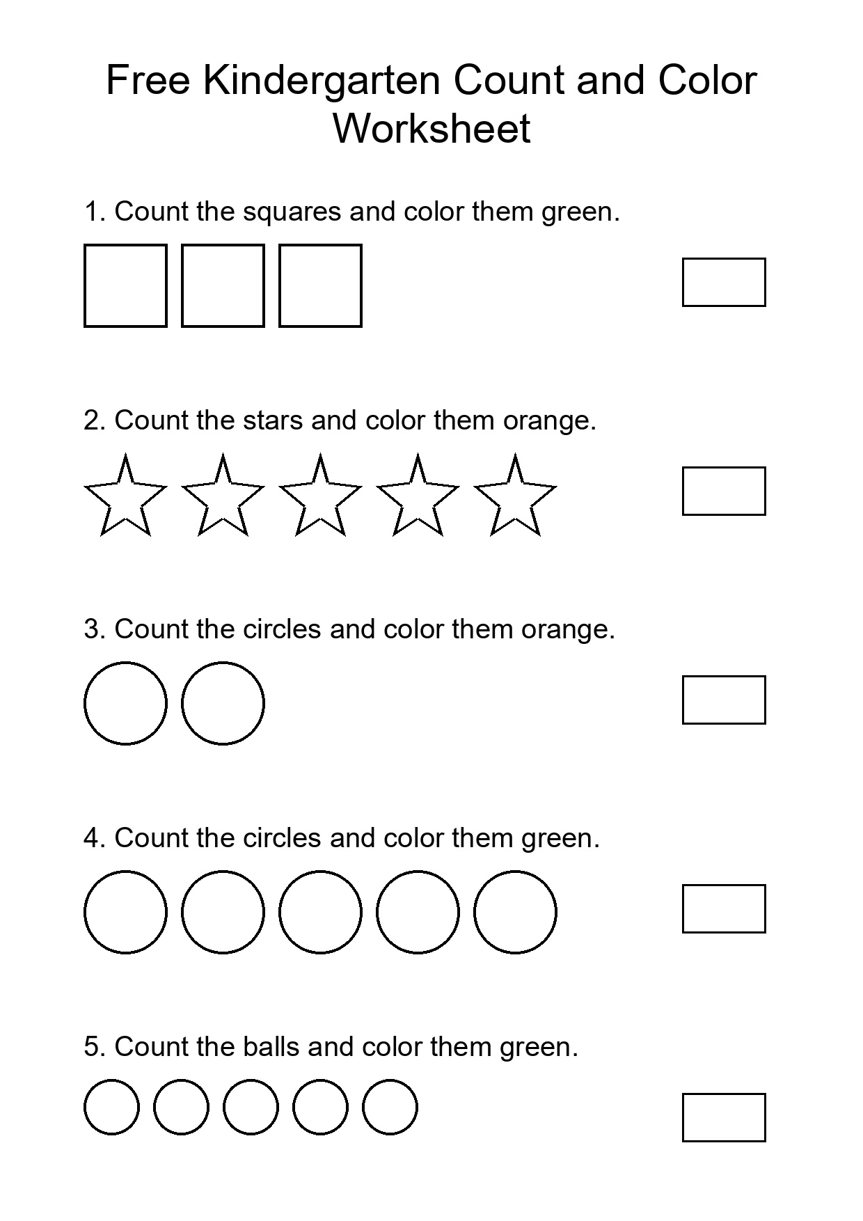 Free Kindergarten Count and Color Worksheet