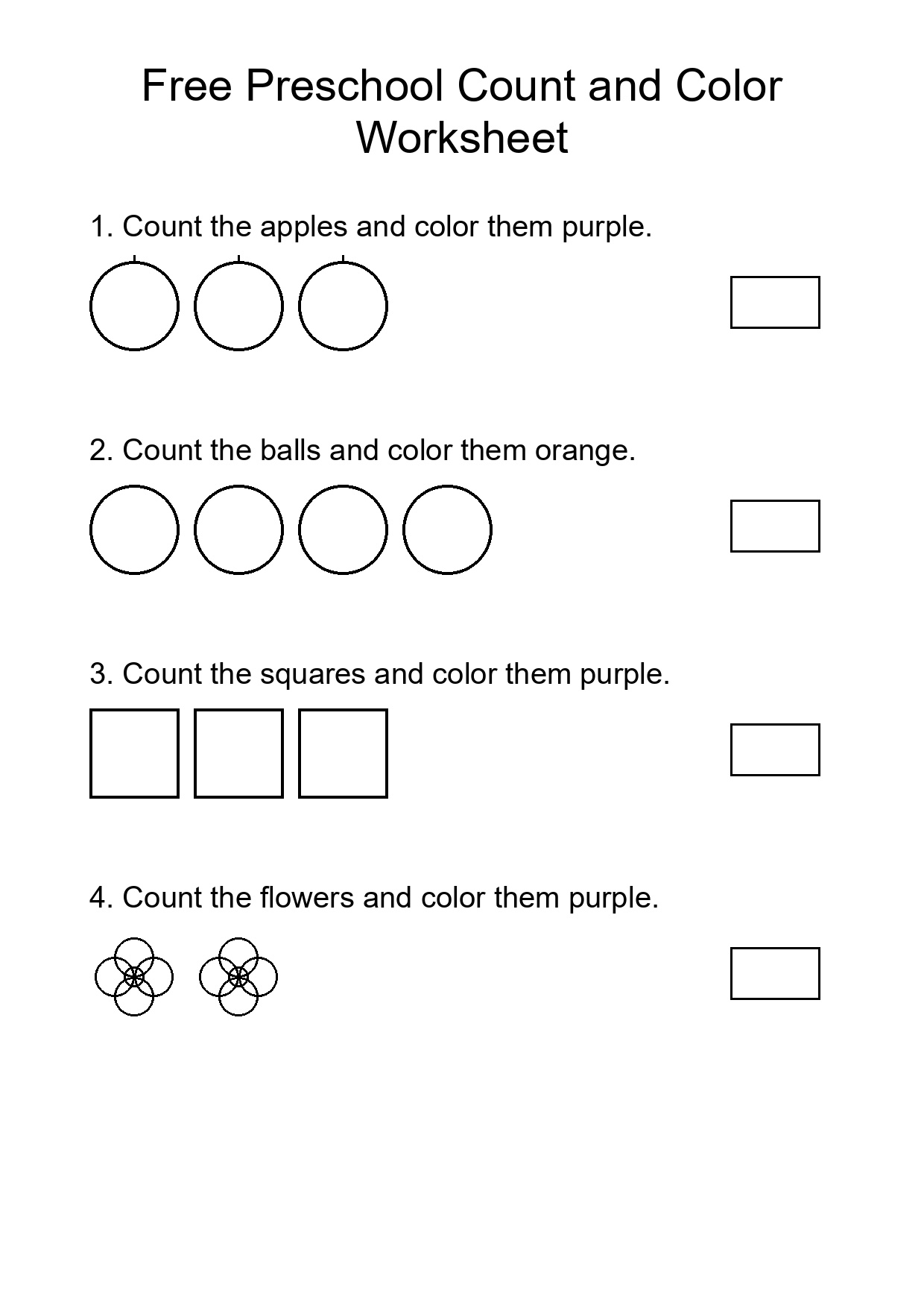 Free Preschool Count and Color Worksheet