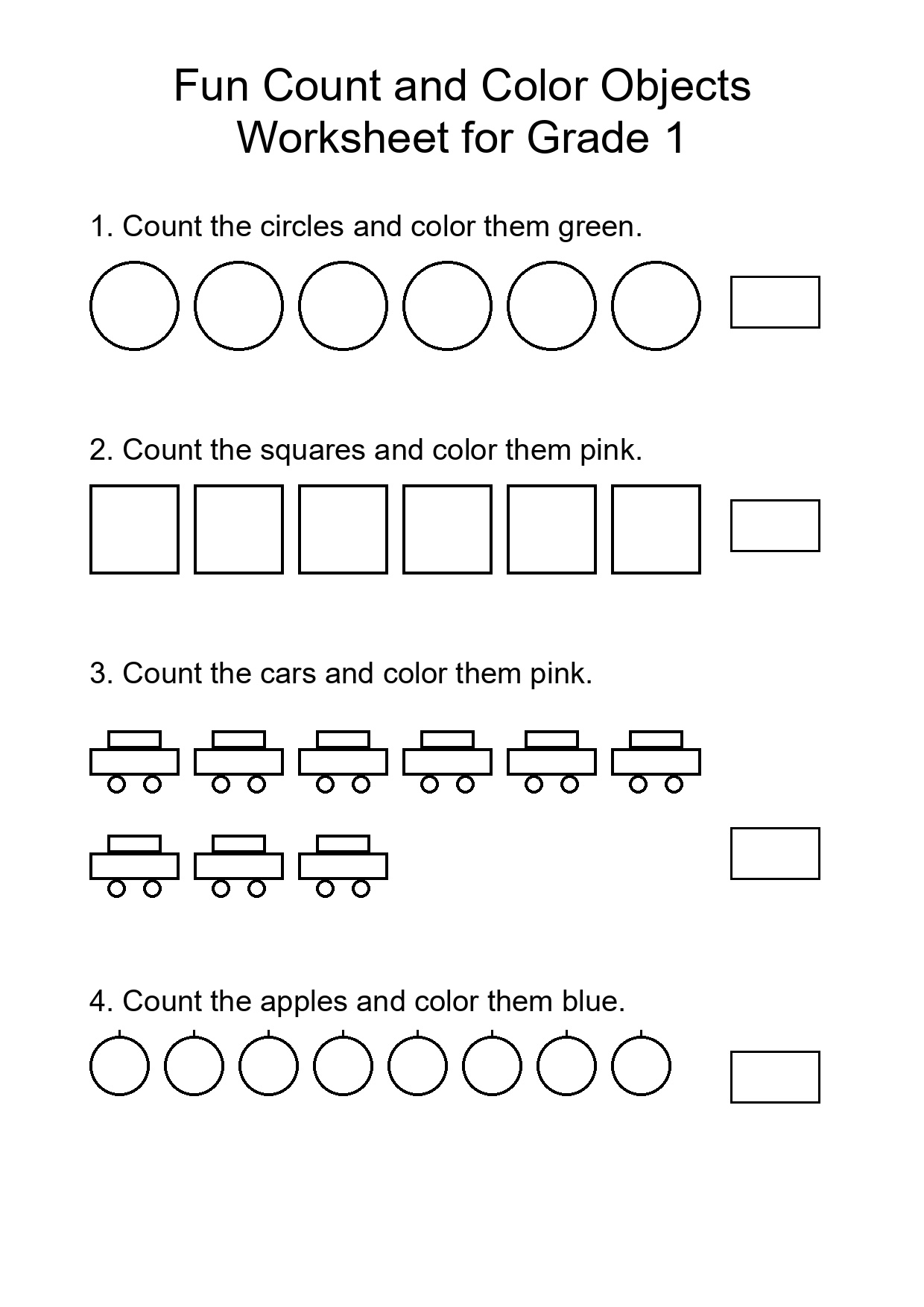 Fun Count and Color Objects Worksheet for Grade 1