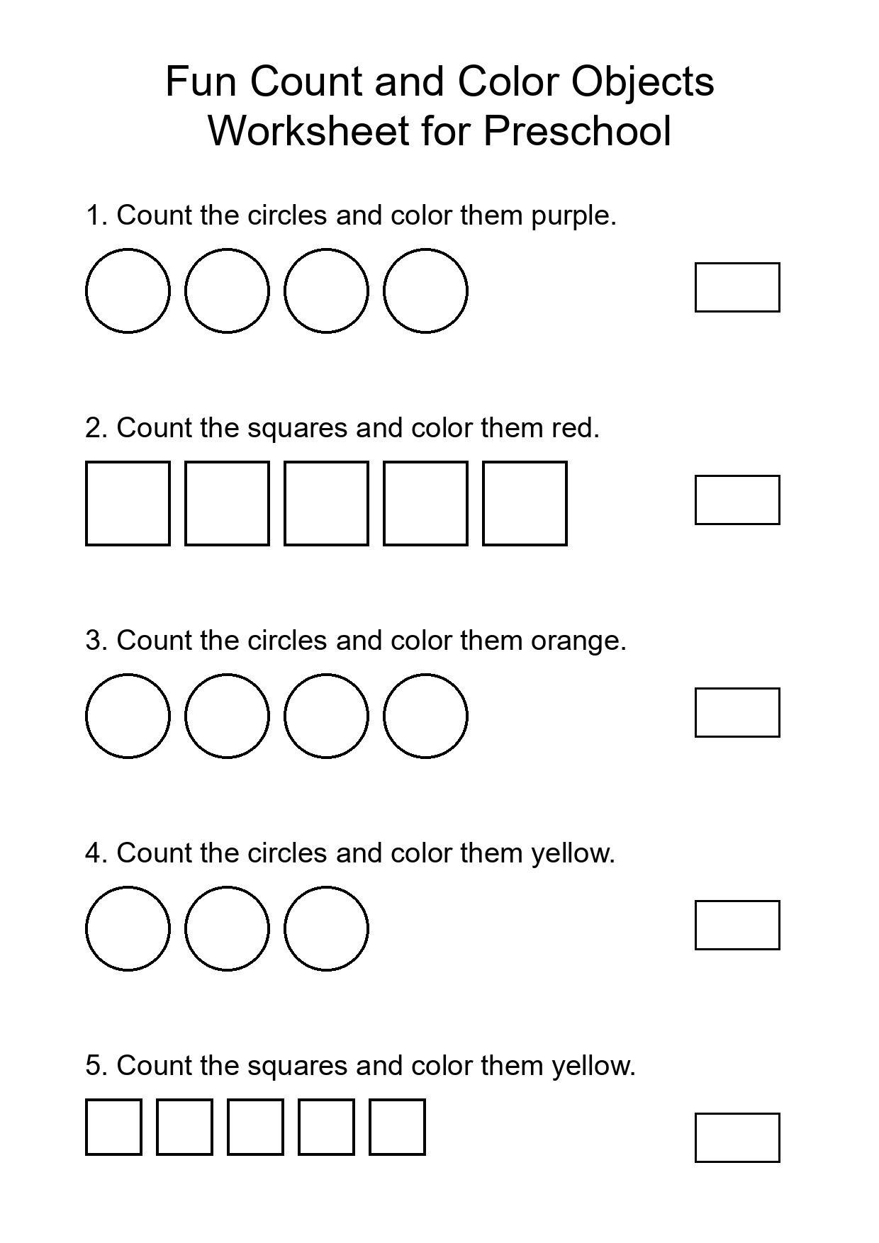 Fun Count and Color Objects Worksheet for Preschool
