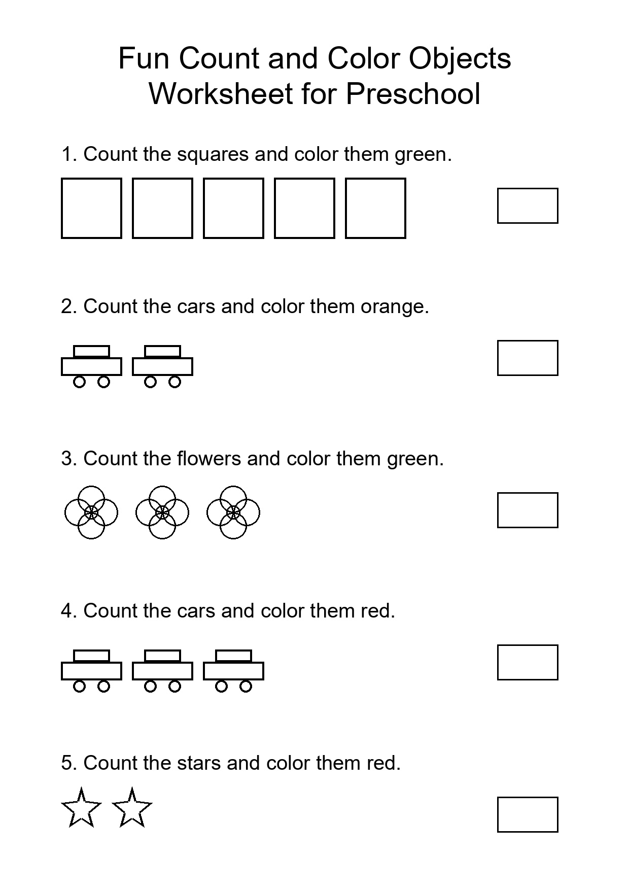 Fun Count and Color Objects Worksheet for Preschool