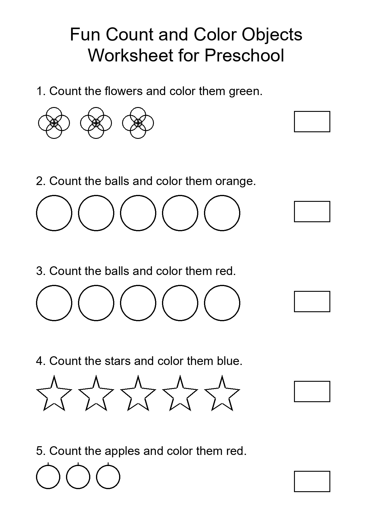 Fun Count and Color Objects Worksheet for Preschool