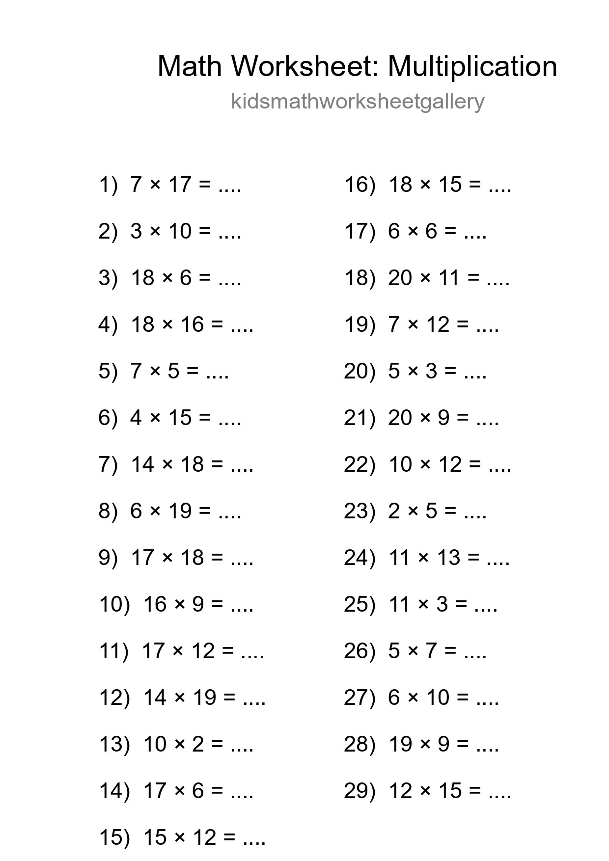 Grade 2 Multiplication Practice Worksheet (29 Problems) - Part 29