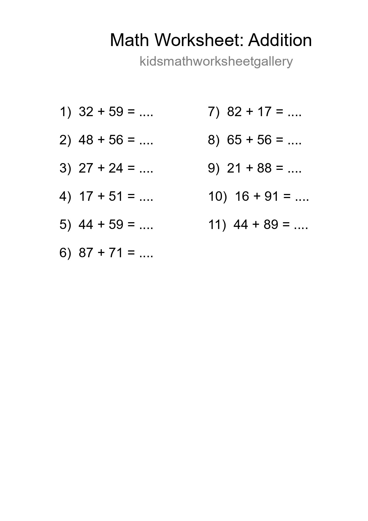 Grade 3 Addition Practice Worksheet (11 Problems) - Part 243