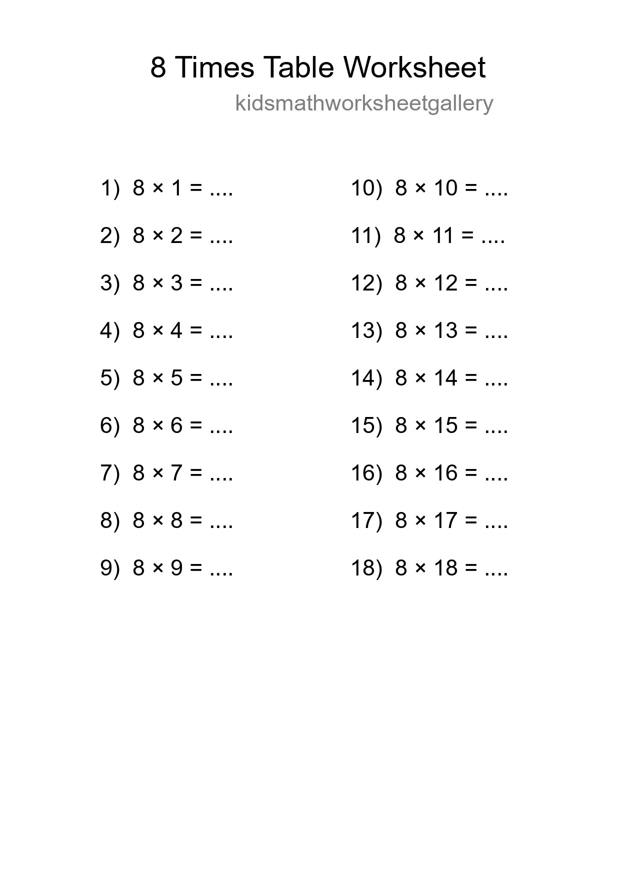Grade 3 Multiplication Table 8 Practice - Part 295