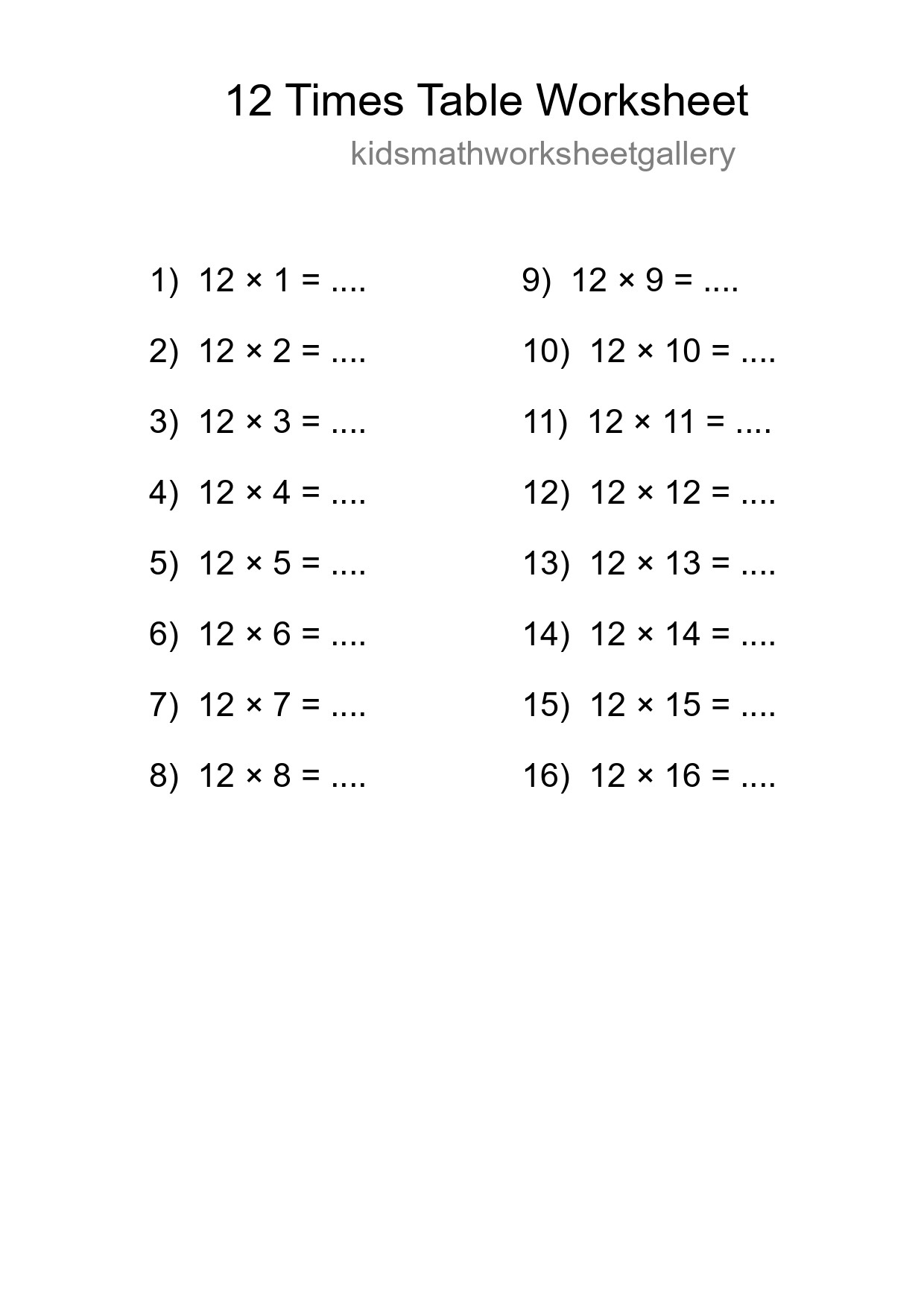 Grade 4 Multiplication Table 12 Practice - Part 75