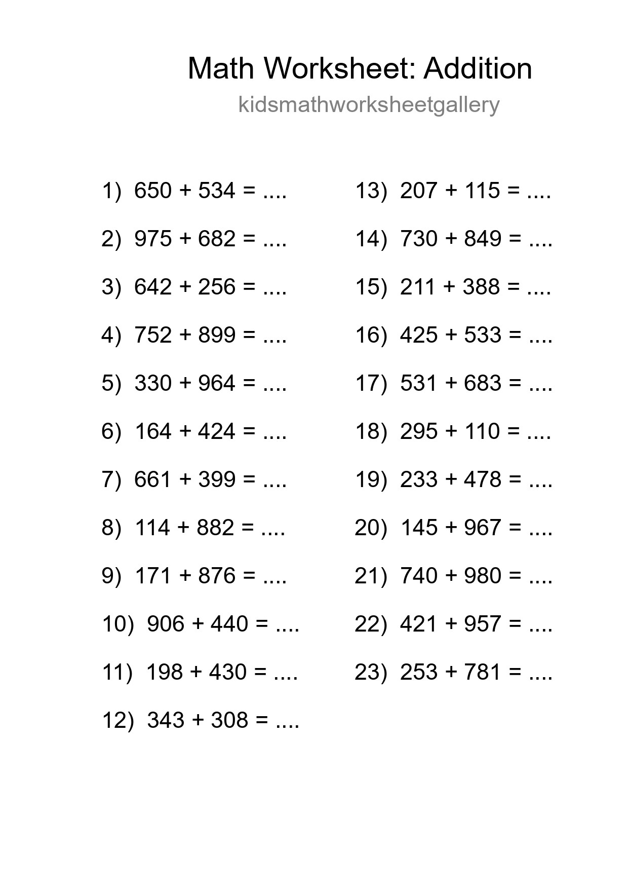 Grade 5 Addition Practice Worksheet (23 Problems) - Part 199