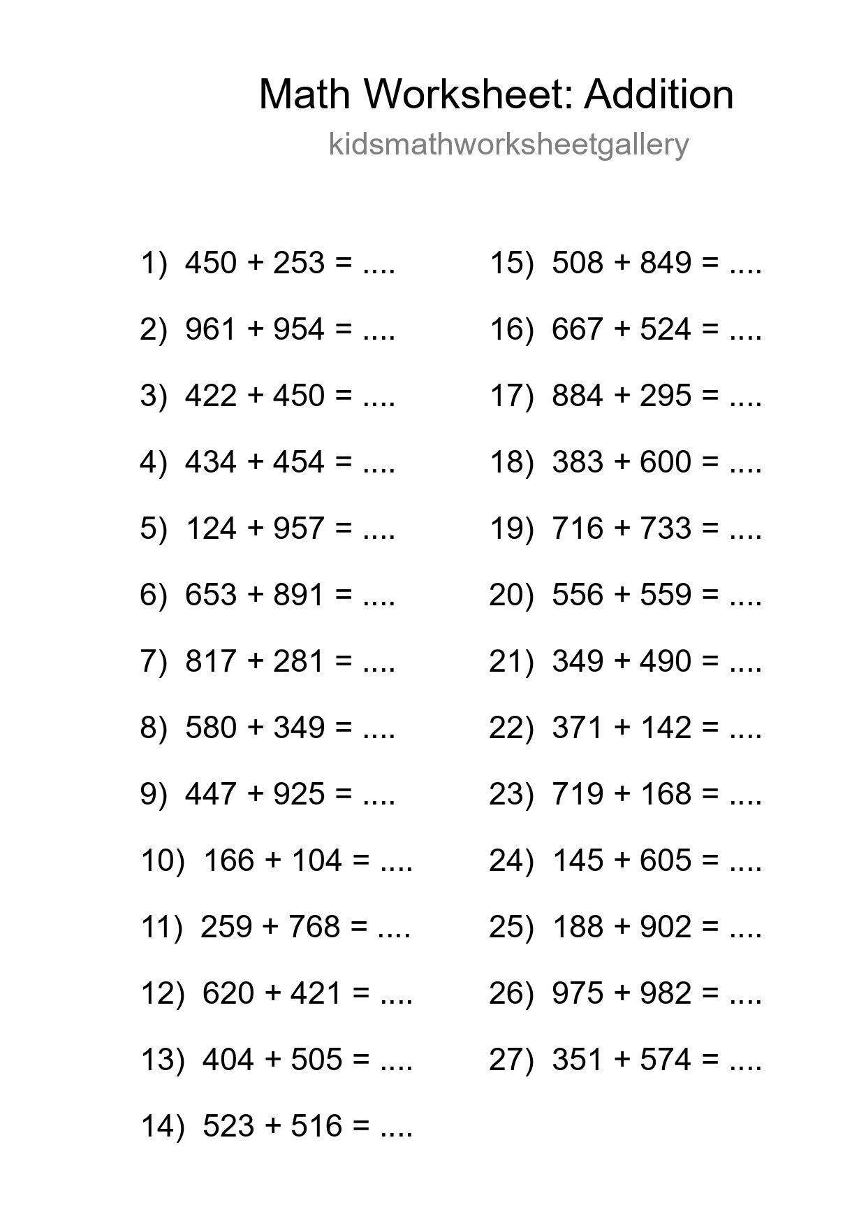 Grade 5 Addition Practice Worksheet (27 Problems) - Part 265