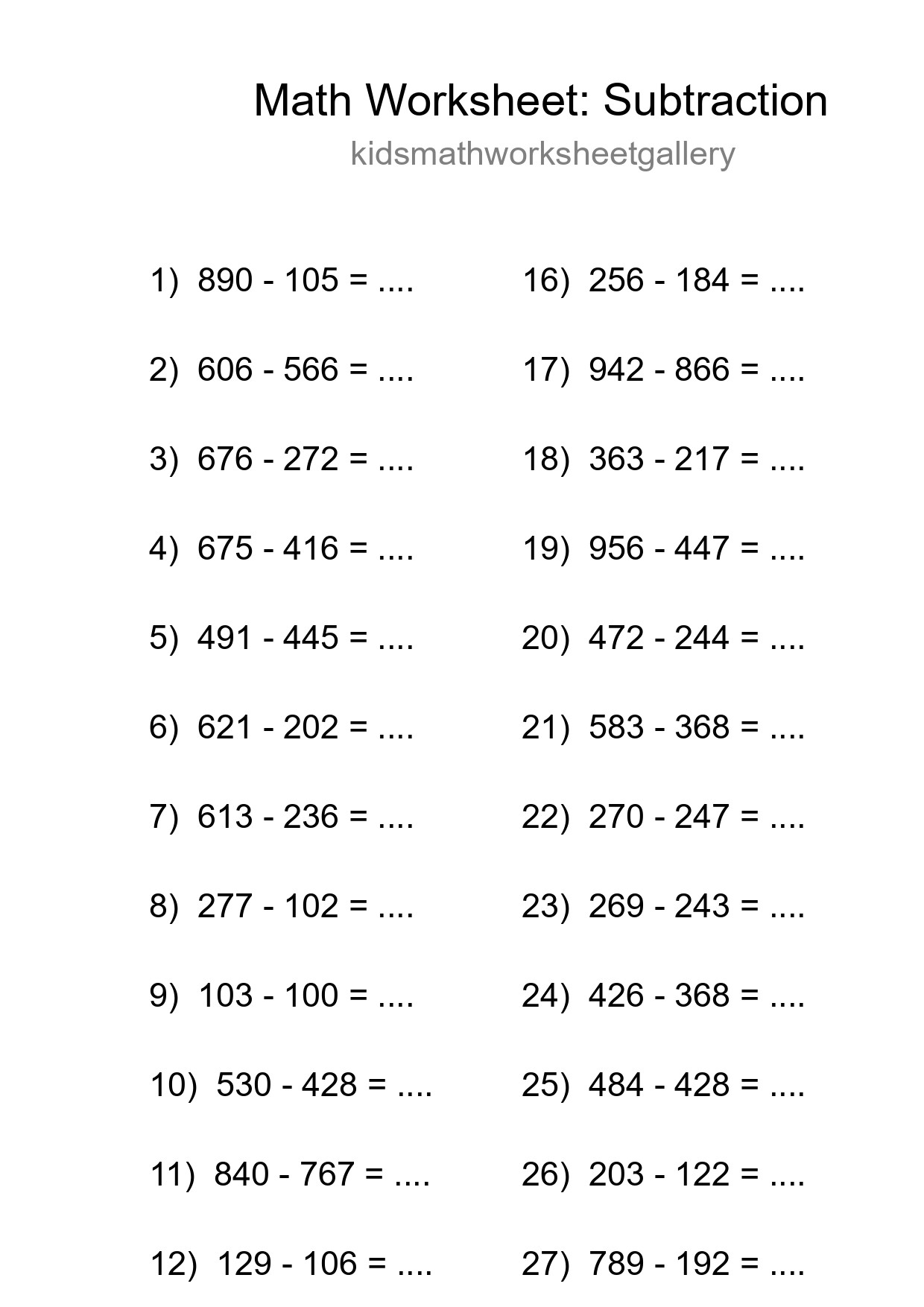 Grade 5 Subtraction Practice Worksheet (29 Problems) - Part 8