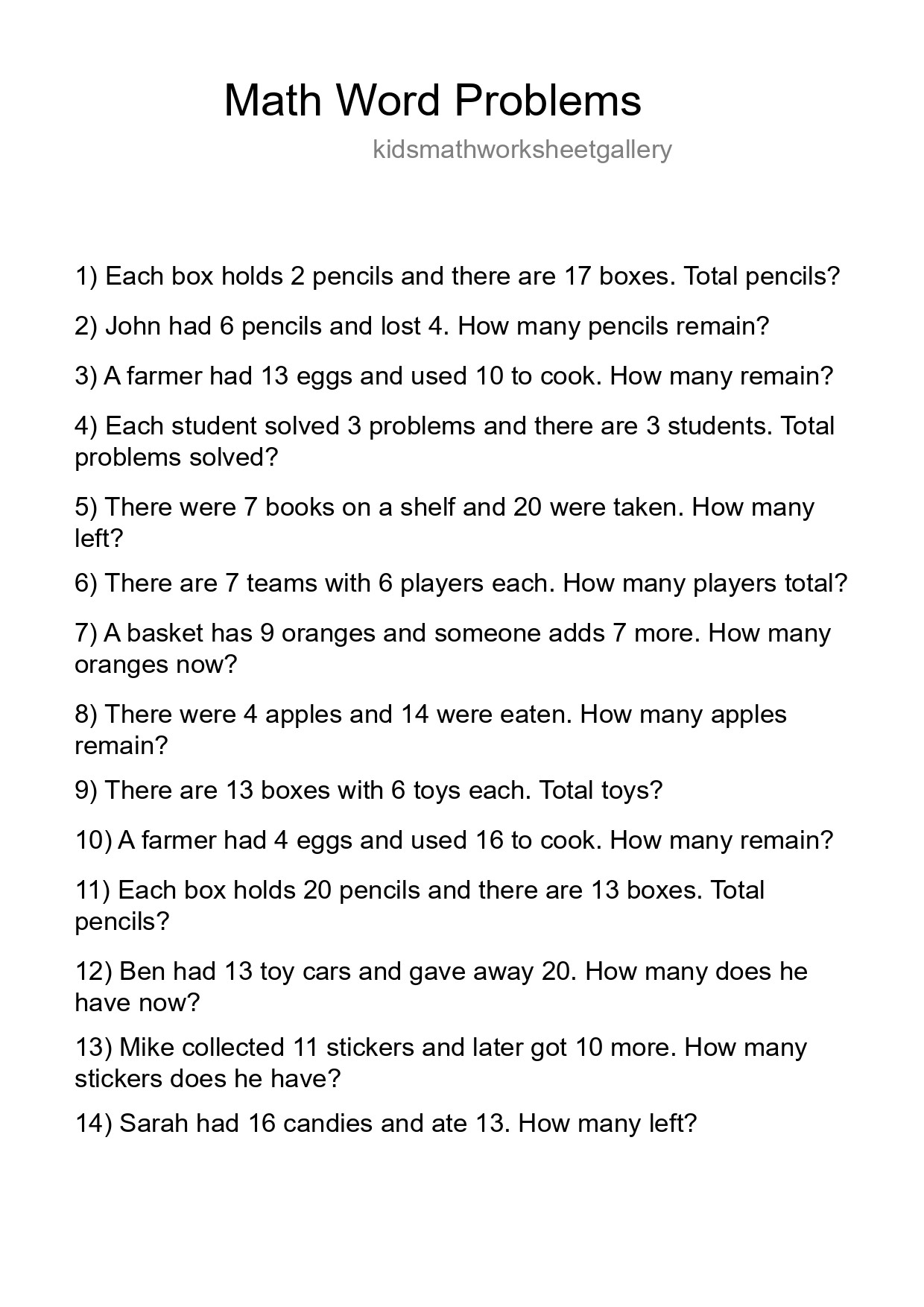 Math Word Problem Worksheet