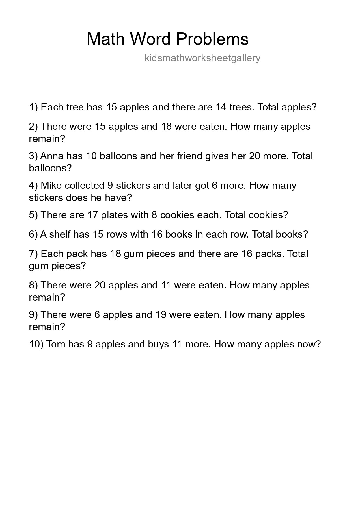 Math Word Problem Worksheet